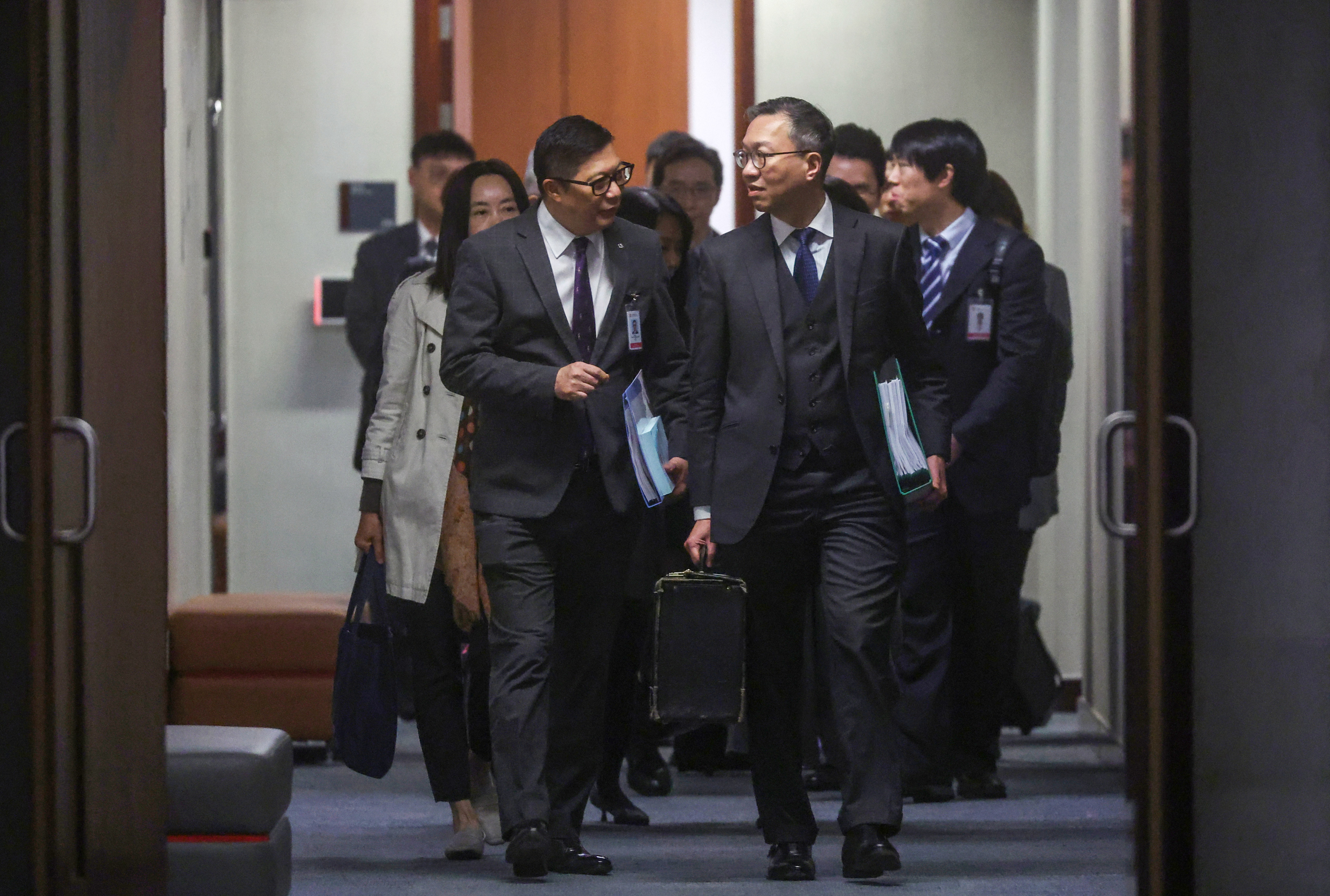 Security chief Chris Tang (left) and Secretary for Justice Paul Lam, leave the bills committee meeting on Saturday. Photo: Edmond So