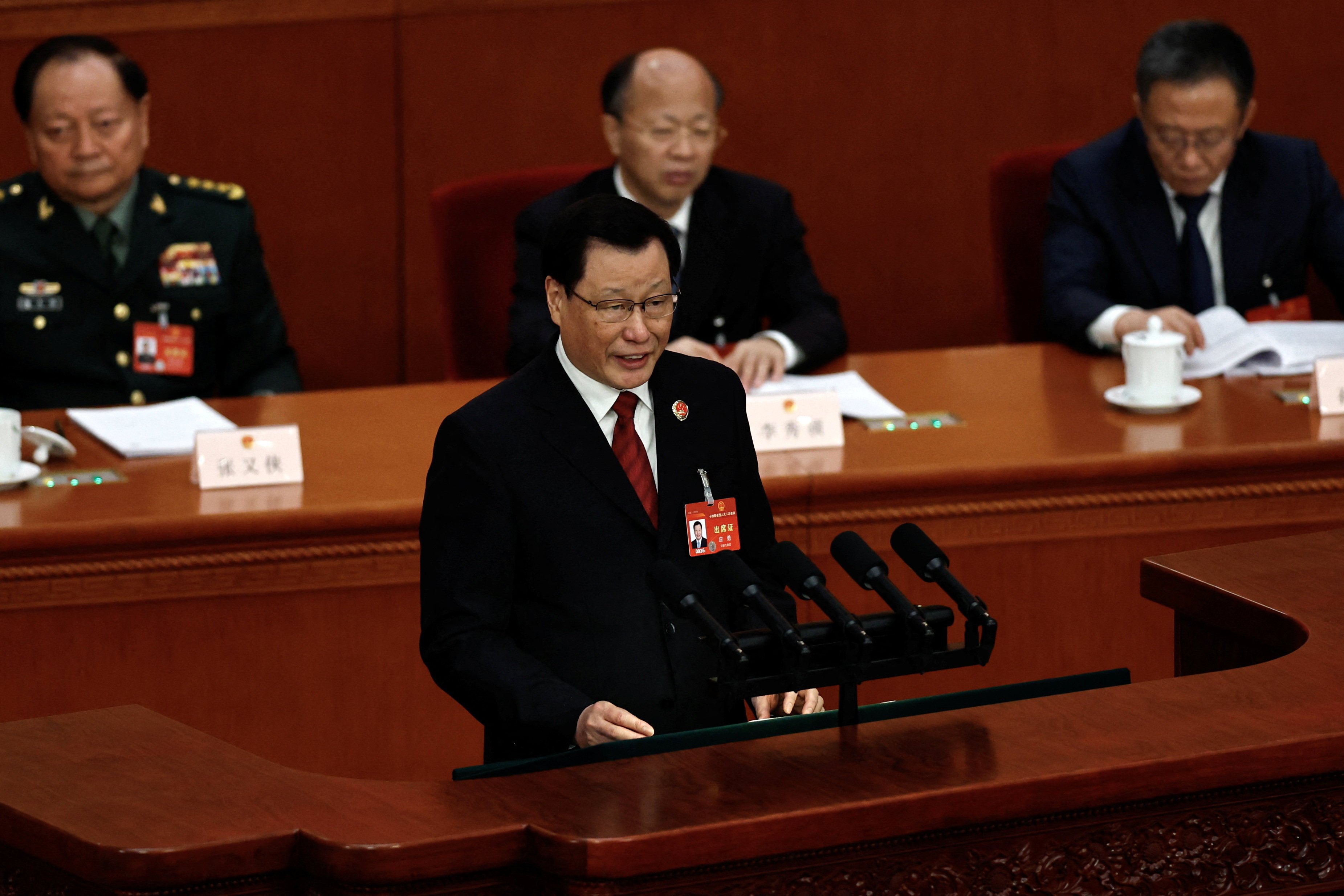 Ying Yong, prosecutor-general of the Supreme People’s Procuratorate, addresses the  National People’s Congress, in Beijing on Friday. Photo: Reuters