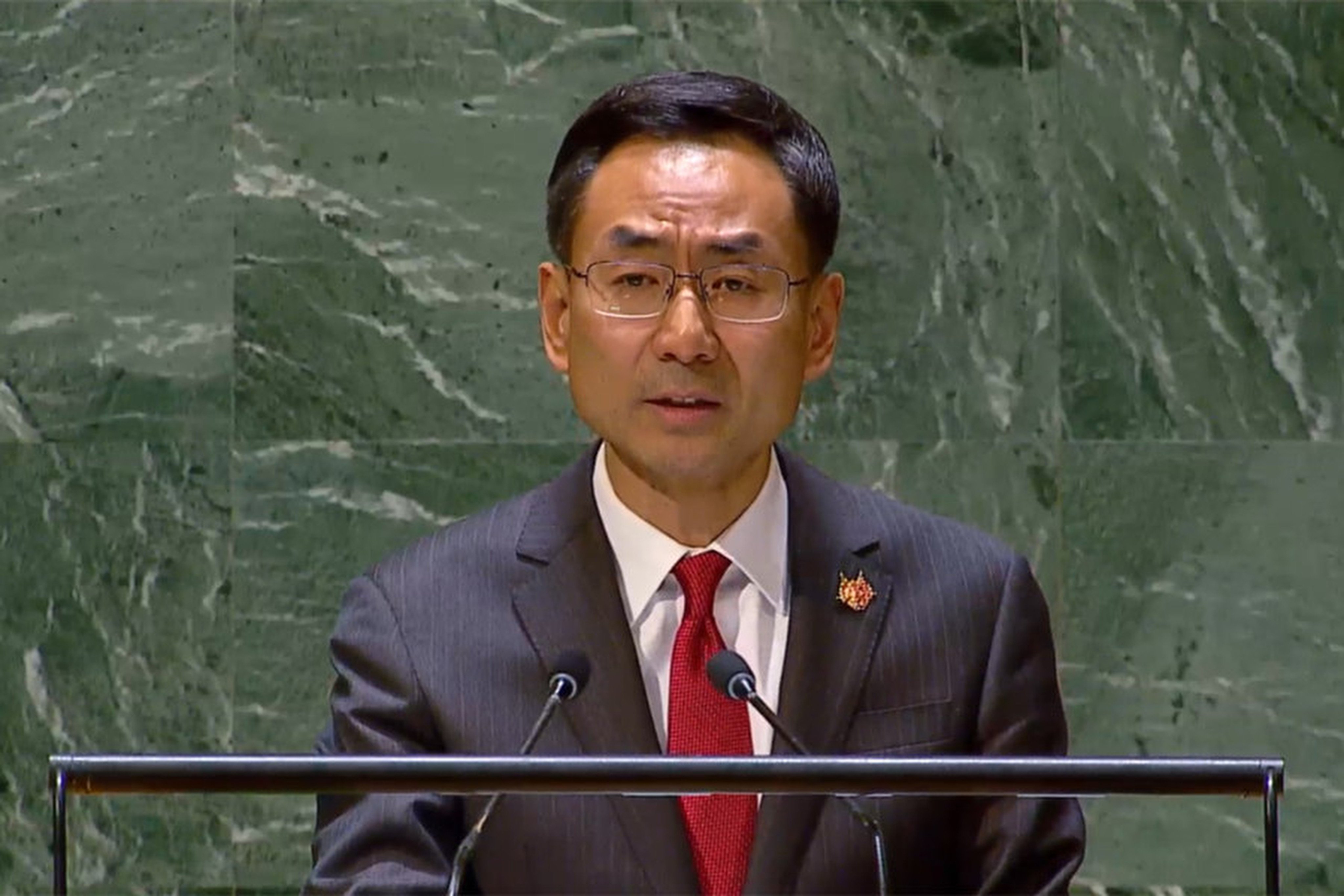 Geng Shuang, China’s  envoy to the United Nations, has called on the parties concerned to gradually build consensus and jointly explore feasible solutions. Photo: CCTV