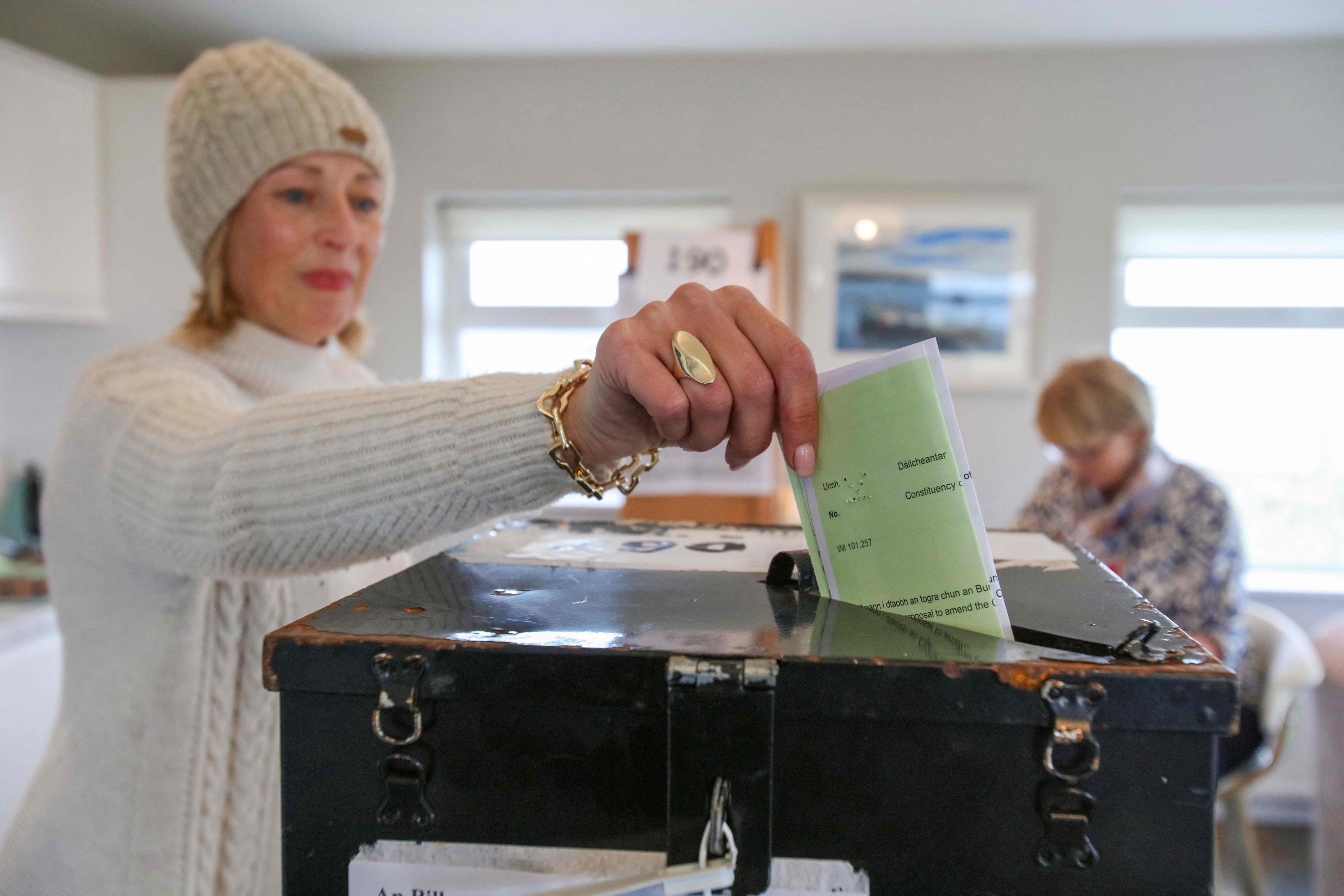 An Islander, Maria McSweeney casts her ballot on Gola Island, off the Donegal coast of western Ireland, in the Irish constitution referendum on Friday. Photo: AFP