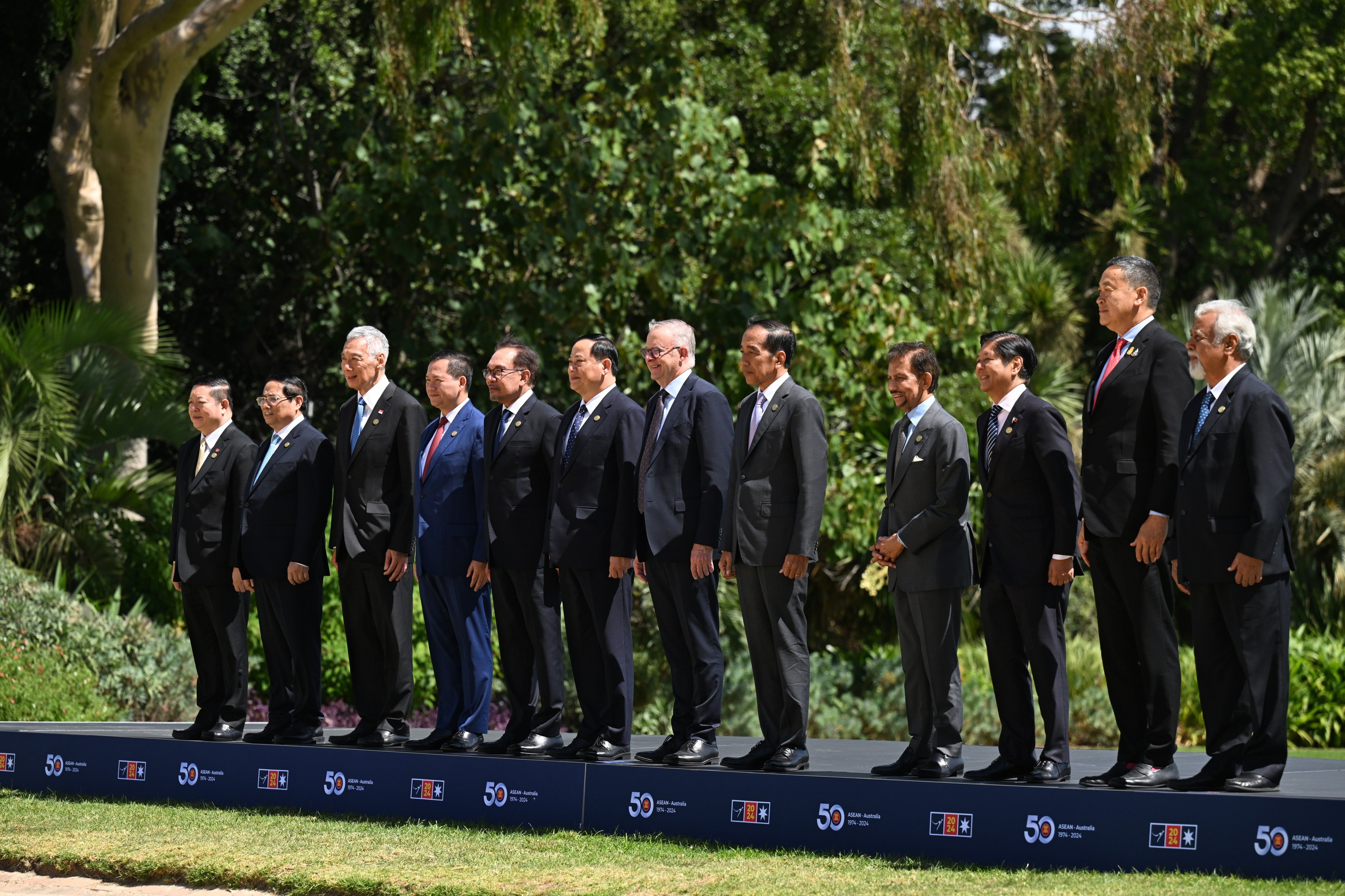 The leaders of Australia and the Association of Southeast Asian Nations members pose for a family photo at Government House in Melbourne during the 2024 Asean-Australia Special Summit on March 6. Photo: dpa