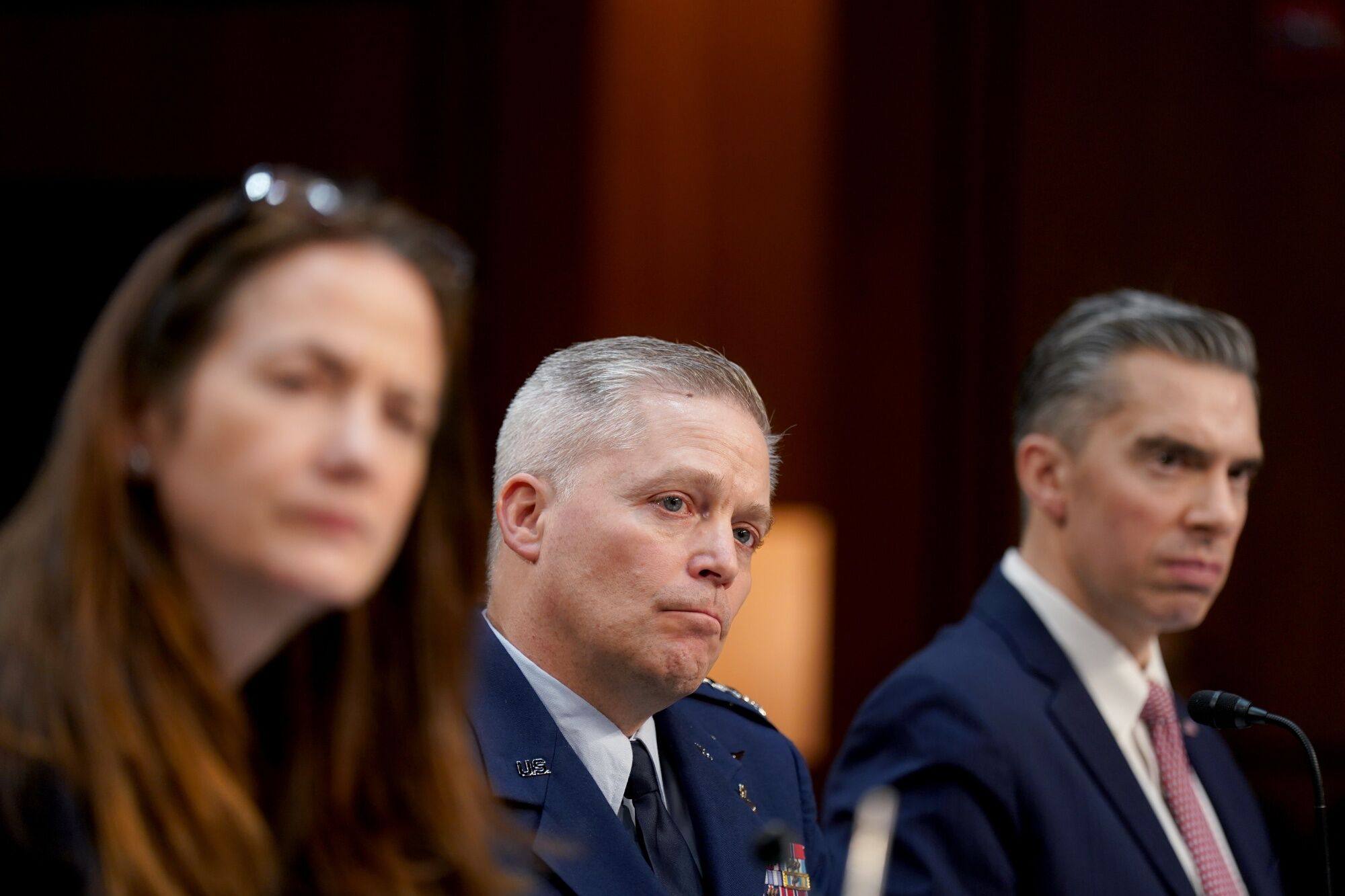 Haines, Timothy Haugh, director of the National Security Agency (centre) and Brett Holmgren, assistant secretary of state for intelligence and research, each testified at the Senate hearing on Monday. Photo: Bloomberg