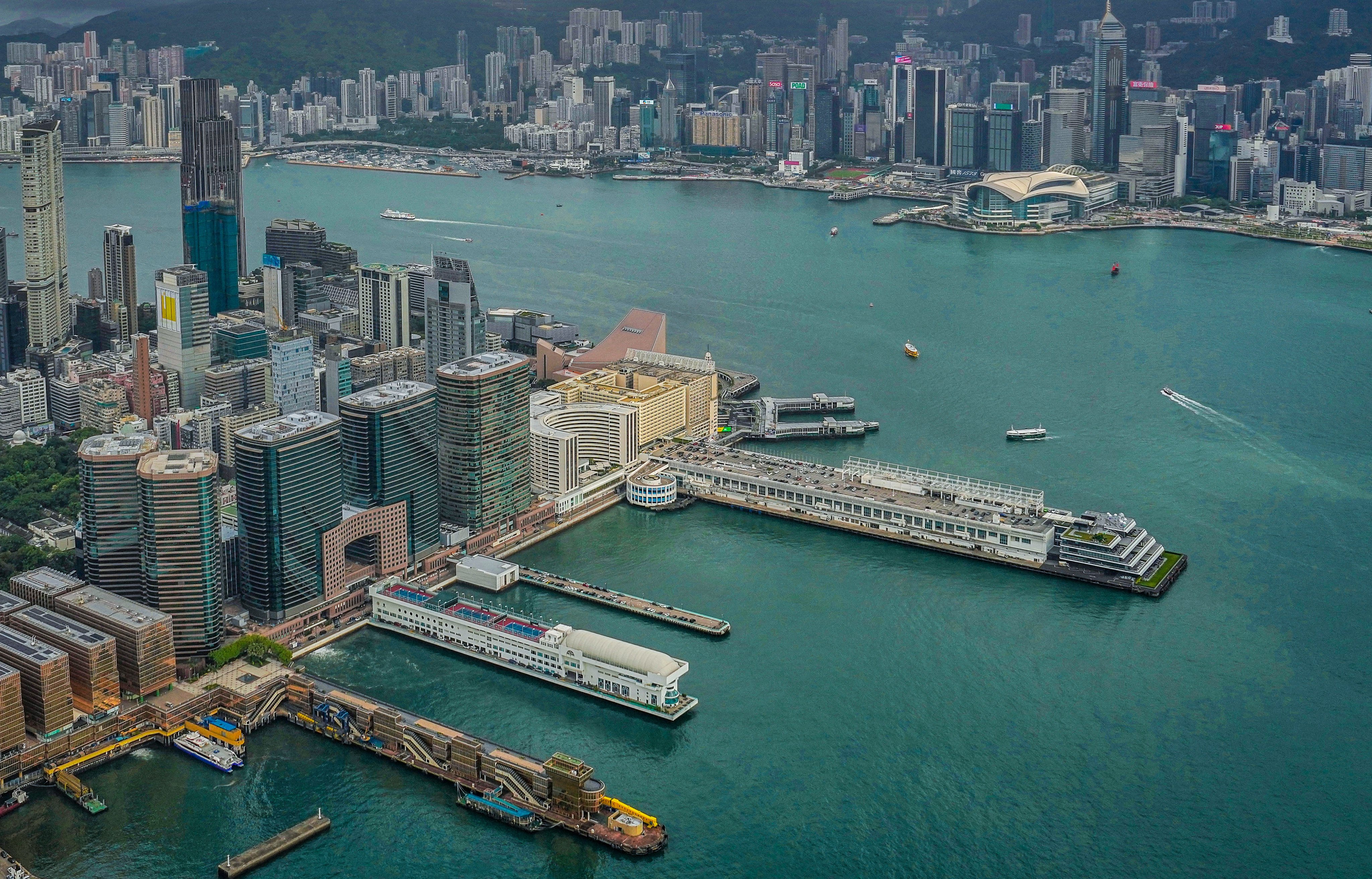 Hong Kong skyline, showing the Tsim Sha Tsui waterfront, from SKY100 Observation Deck, in July 2023. Photo: Elson Li