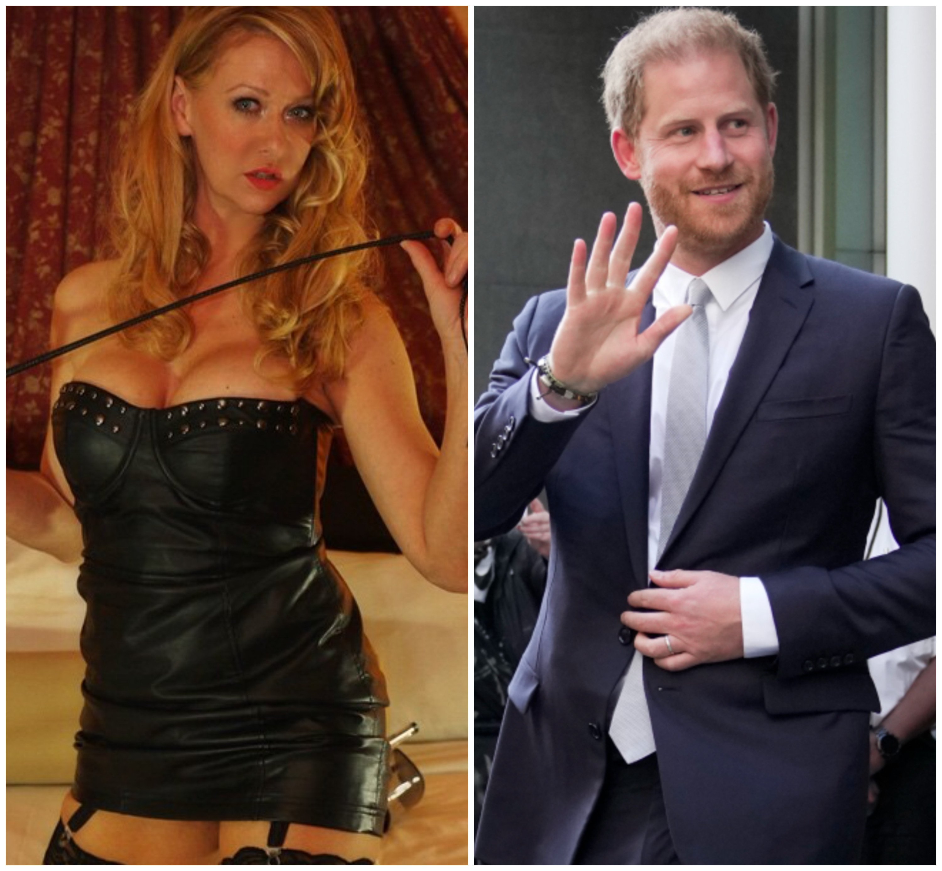 Former dominatrix and OnlyFans creator Carrie Royale is once again trying to cause trouble for Prince Harry. Photos: @carrieroyale/Instagram, AP