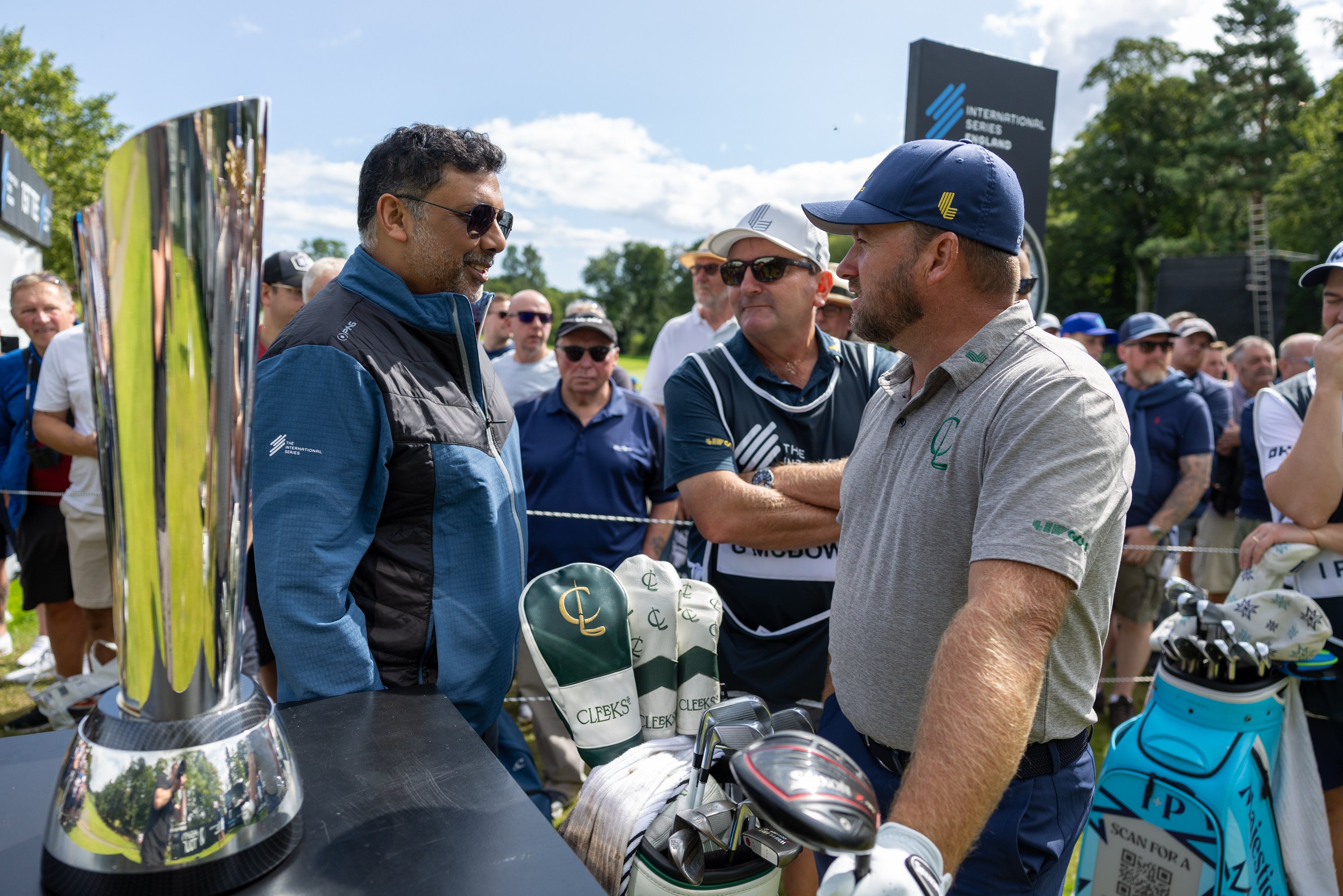 Rahul Singh, head of the International Series (left) and Graeme McDowell have a chat during an event in England. Photo: Asian Tour