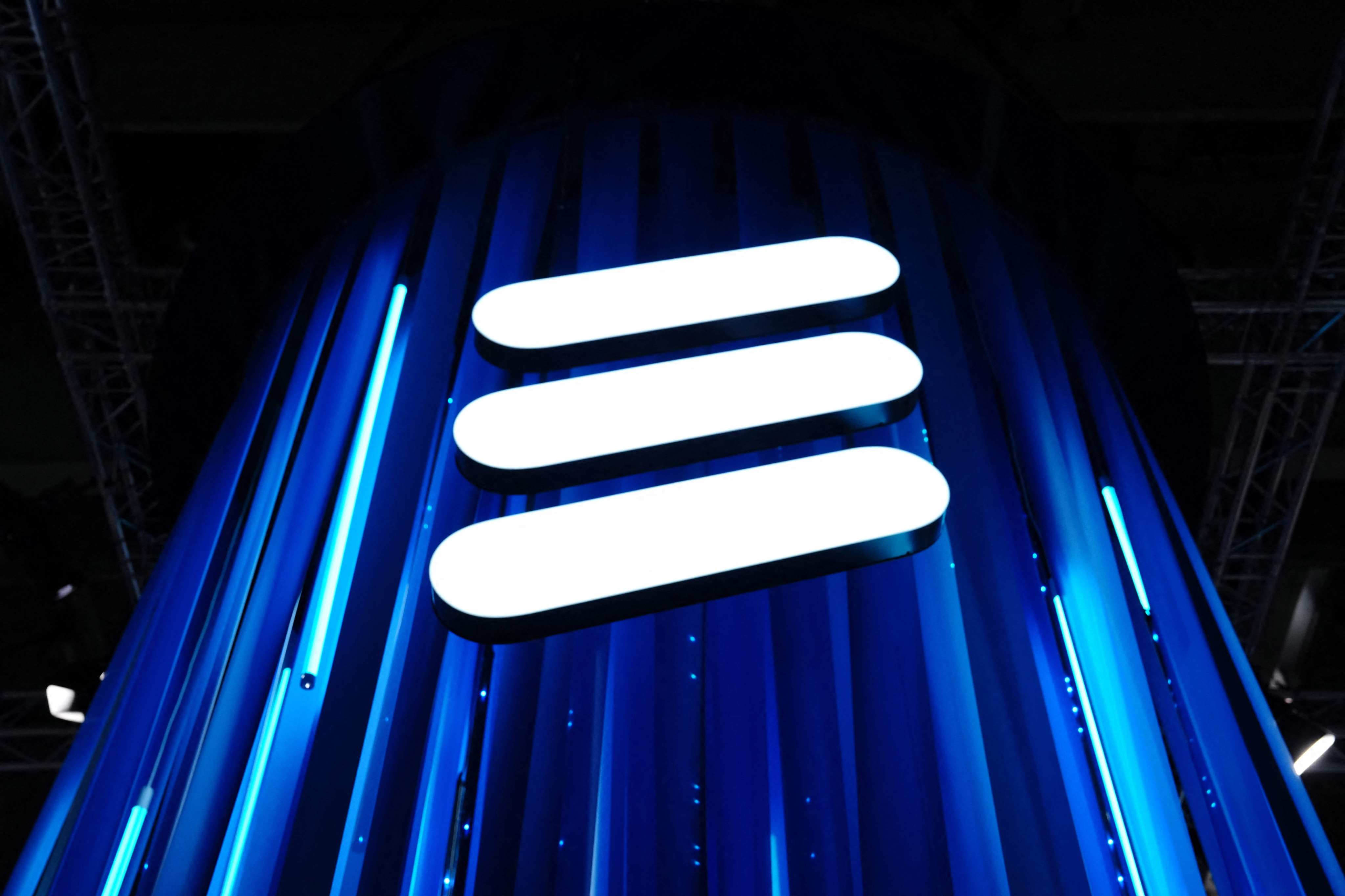 Ericsson’s logo seen during the Mobile World Congress in Barcelona, Spain, last month. Photo: AFP