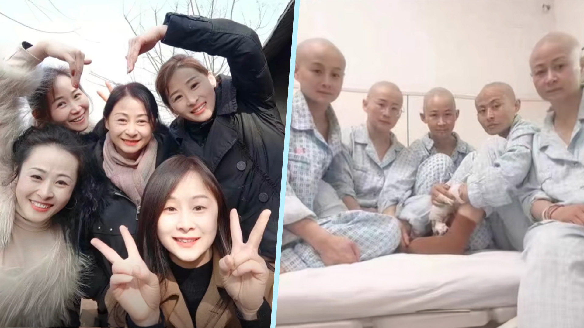 To save the lives of their young nephew and niece who were badly burned in a house fire, four aunts in China along with the kids’ mother shaved their heads and underwent skin graft procedures. Photo: SCMP composite/Douyin