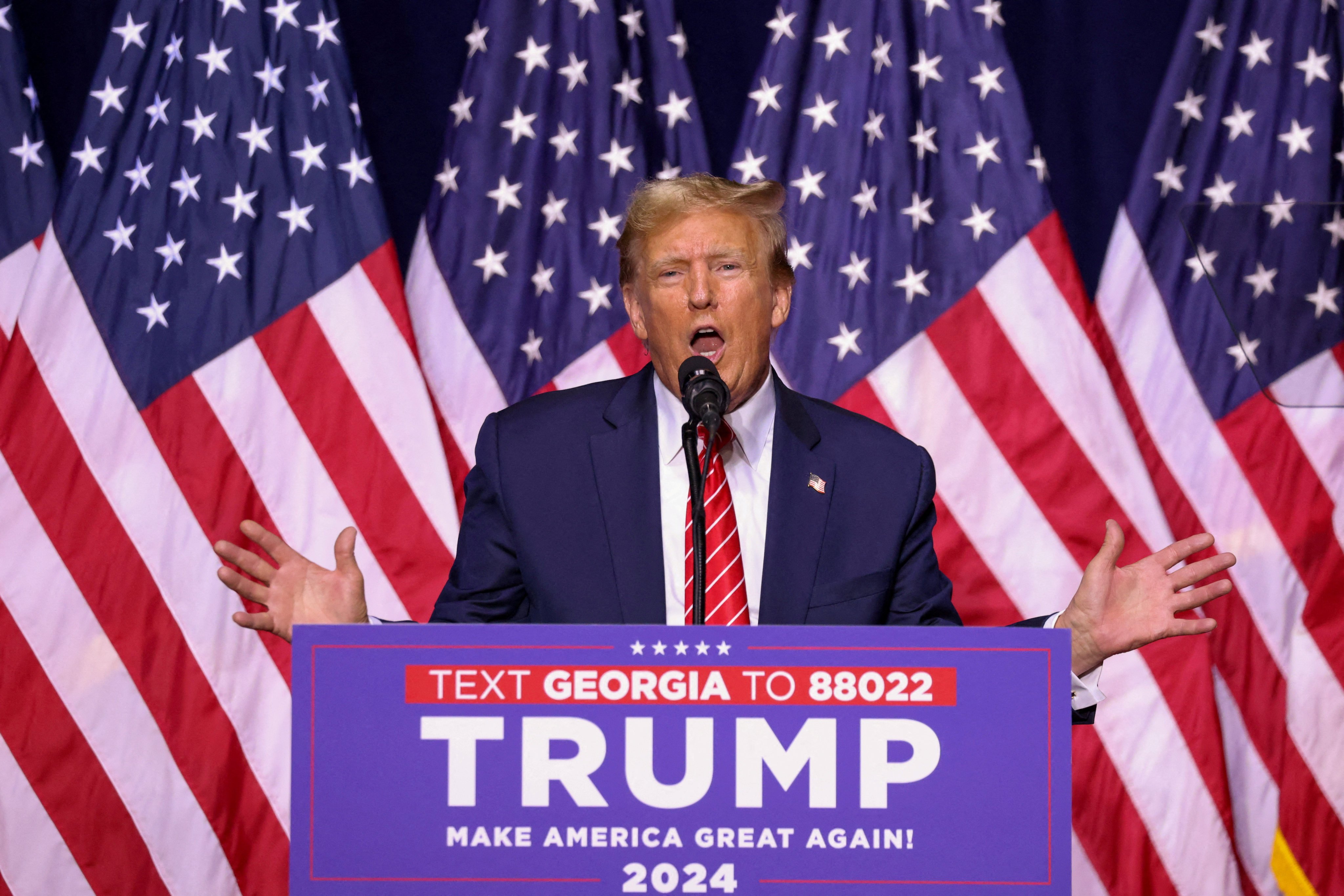 Former US president and presumptive 2024 Republican nominee Donald Trump speaks during a campaign rally in Rome, Georgia, on Saturday. Photo: Reuters
