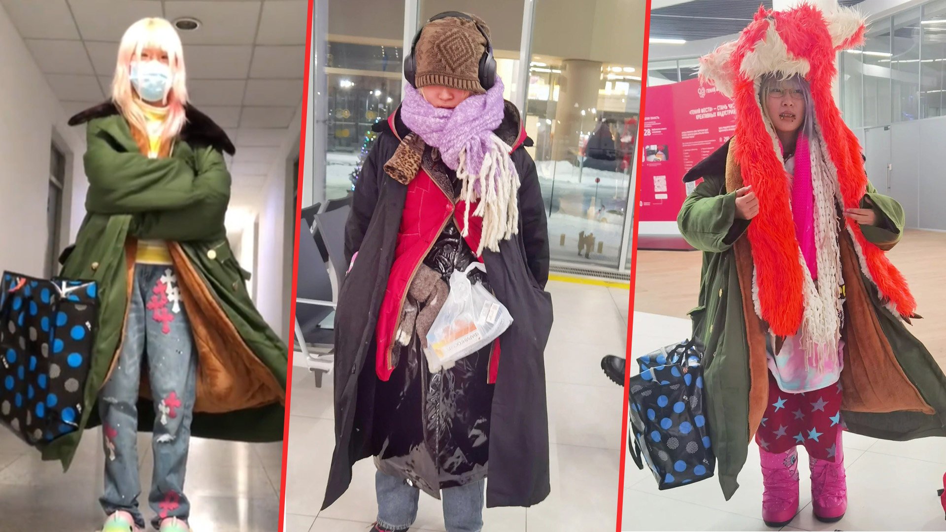 Young airline travellers in China are avoiding punitive baggage fees by wearing layers of clothes and becoming “walking wardrobes” before they they board flights. Photo: SCMP composite/Xiaohongshu