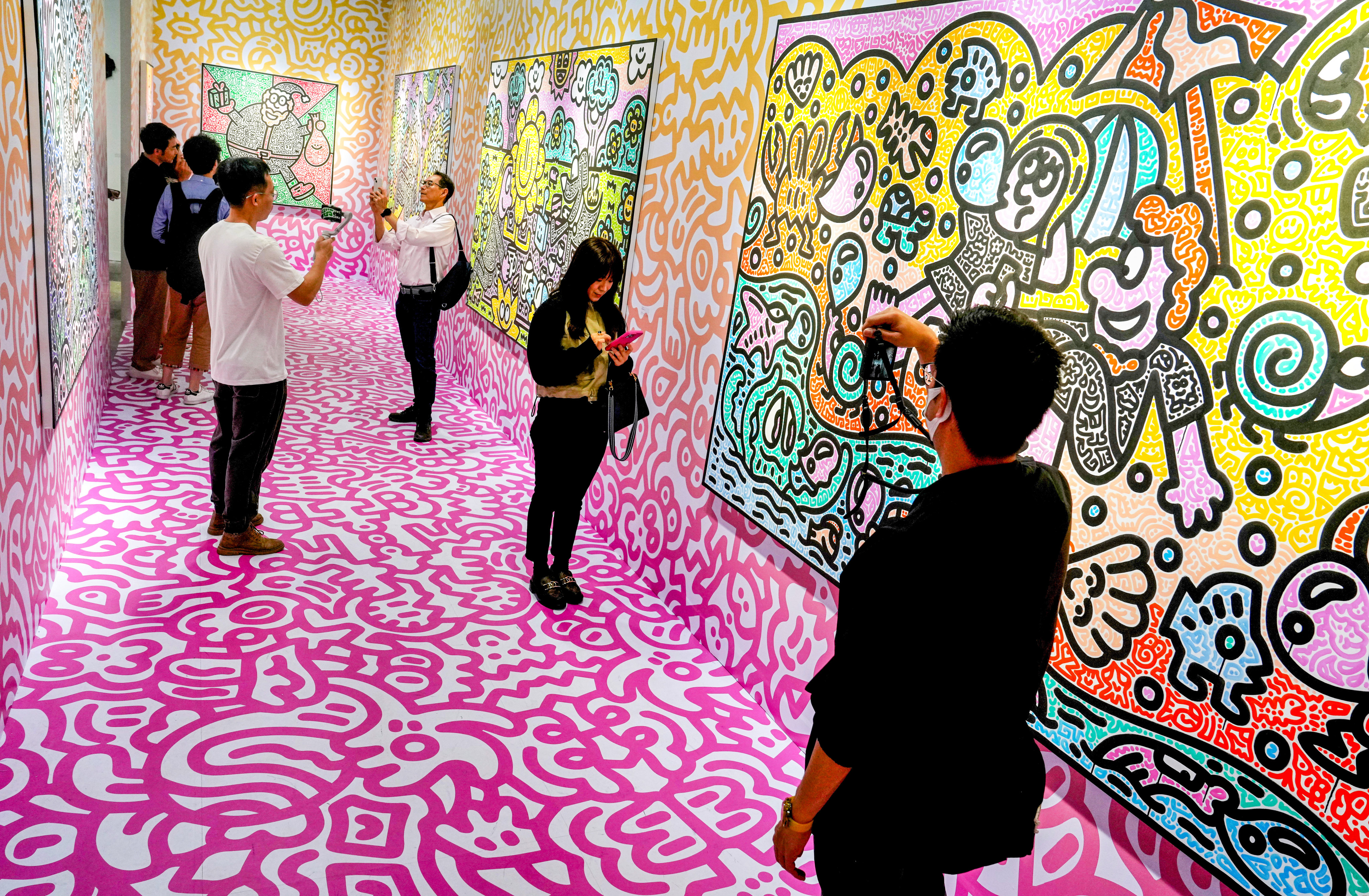 Artworks by MR. DOODLE at Art Basel Hong Kong. West Kowloon arts hub will sign deals with 22 cultural institutions. Photo: Elson Li