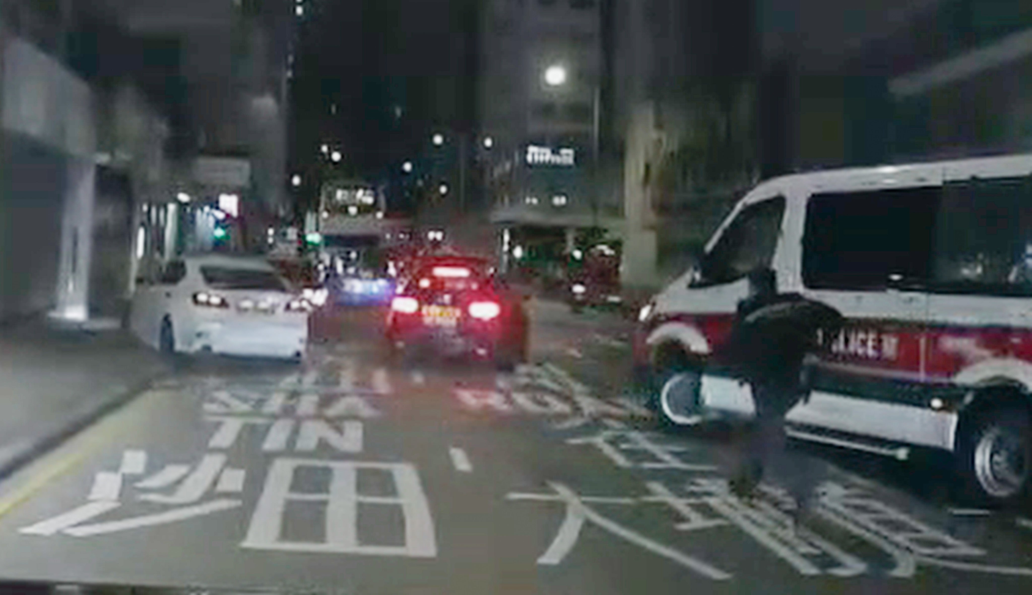 Hong Kong police have launched a manhunt for a hit-and-run driver after a pedestrian suffered serious injuries when she was struck by a white car (left) on Thursday night. Photo: Handout