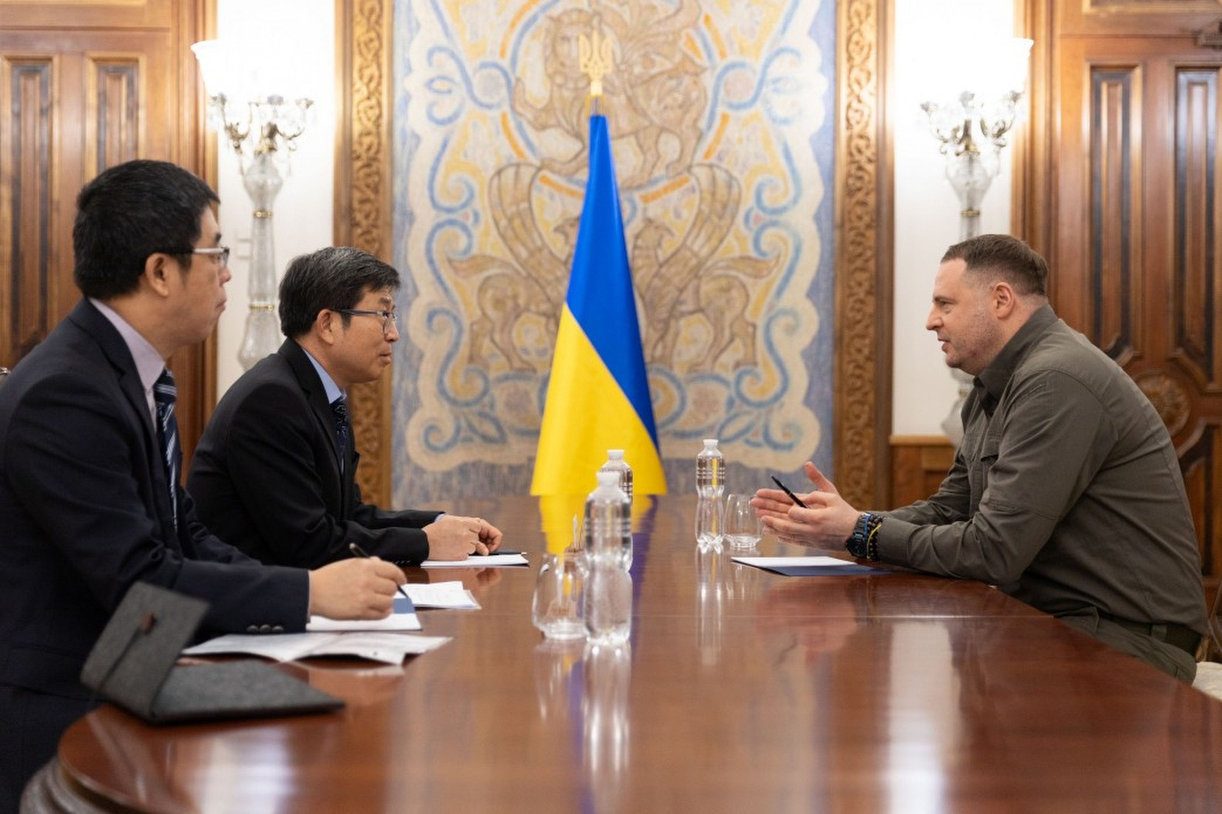 Andriy Yermak, head of Volodymyr Zelensky’s presidential office, meeting with Chinese ambassador Fan Xianrong and discussing preparations for an international leaders’ conference to be held in Switzerland, the office said in a statement. Photo: Ukraine Presidential Office