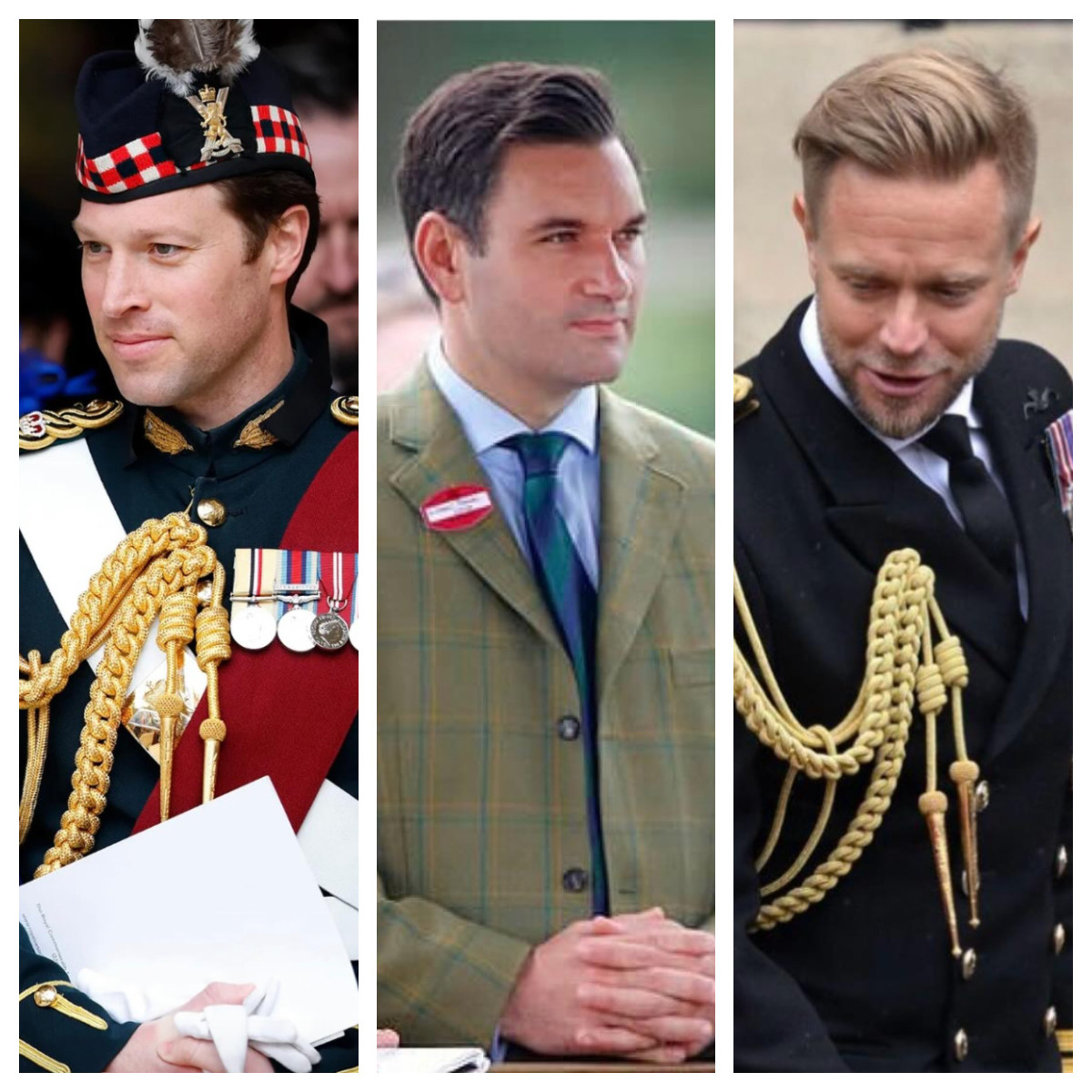 Jonathan Thompson, Tom White and Rob Dixon are all serving equerries to the British royal family. Photos: @theroyalmemorabilia, @william_catherine82, @royal_family_history/Instagram
