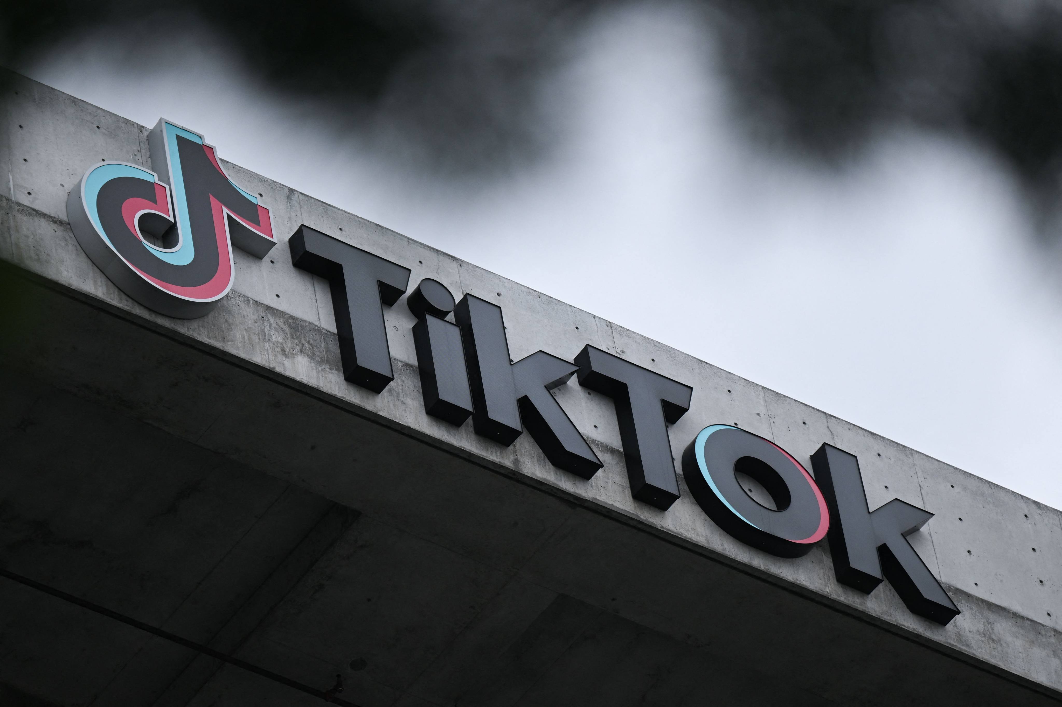 The TikTok logo seen outside the social media company’s offices in Culver City, California. Photo: AFP