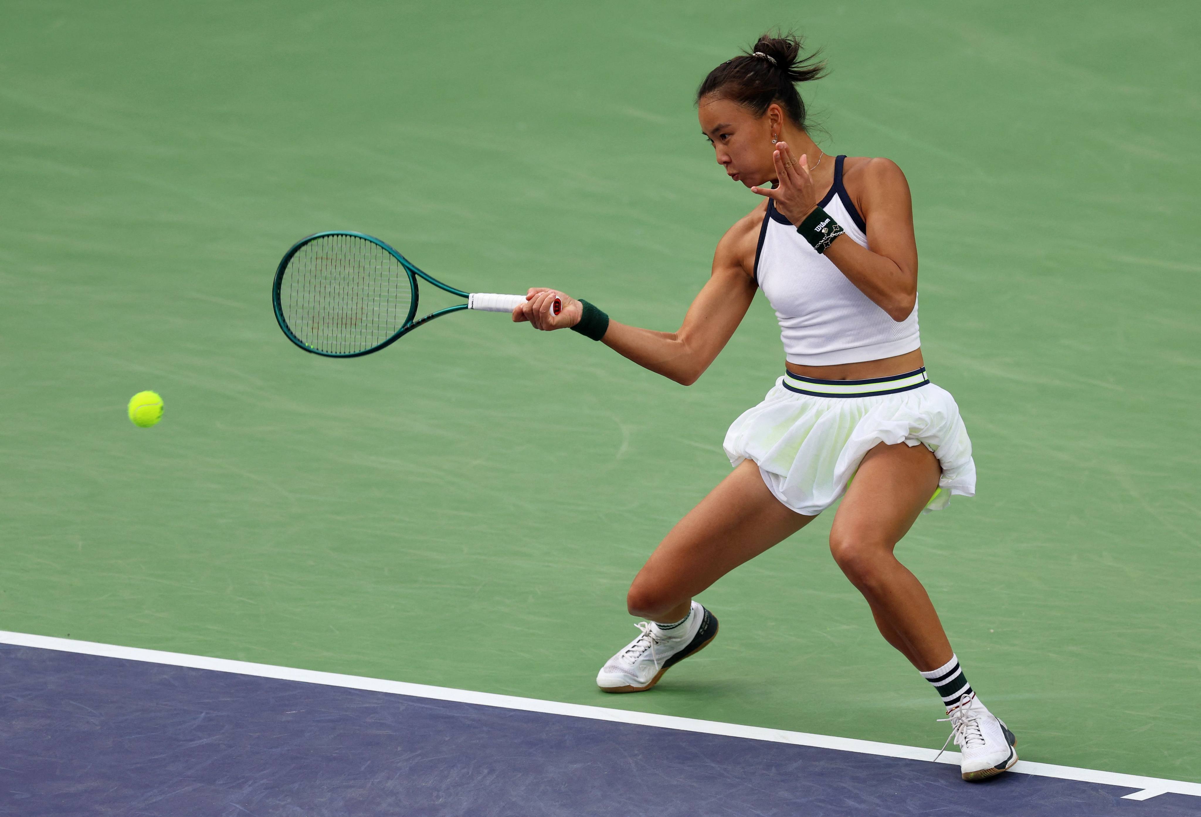 Yuan Yuan hits a forehand return during her quarter-final against Coco Gauff at the BNP Paribas Open. Photo: Getty Images