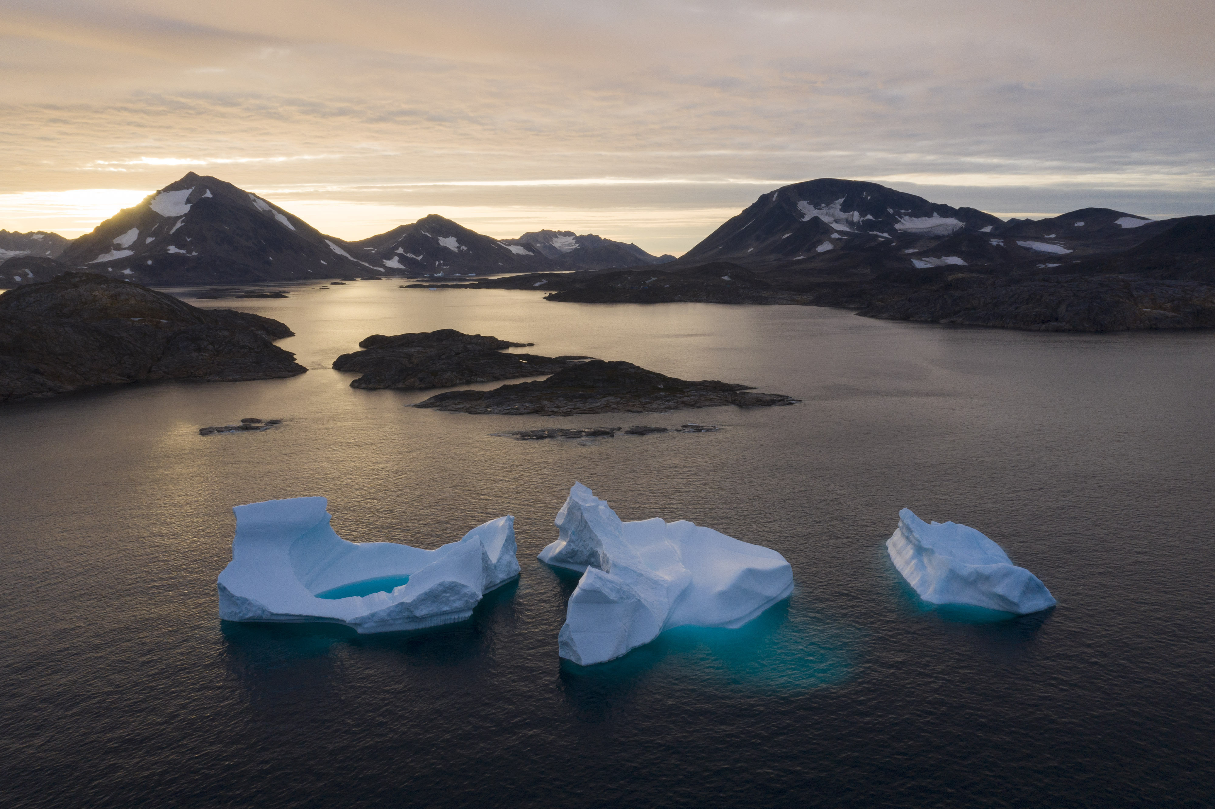 Large Icebergs float away as the sun rises near Kulusuk, Greenland in August 2019. Norway took over the Arctic Council’s rotating presidency on May 11, 2023 amid concerns that the work of the council on protecting the sensitive environment is at risk due to the suspension of cooperation with Moscow. Photo: AP