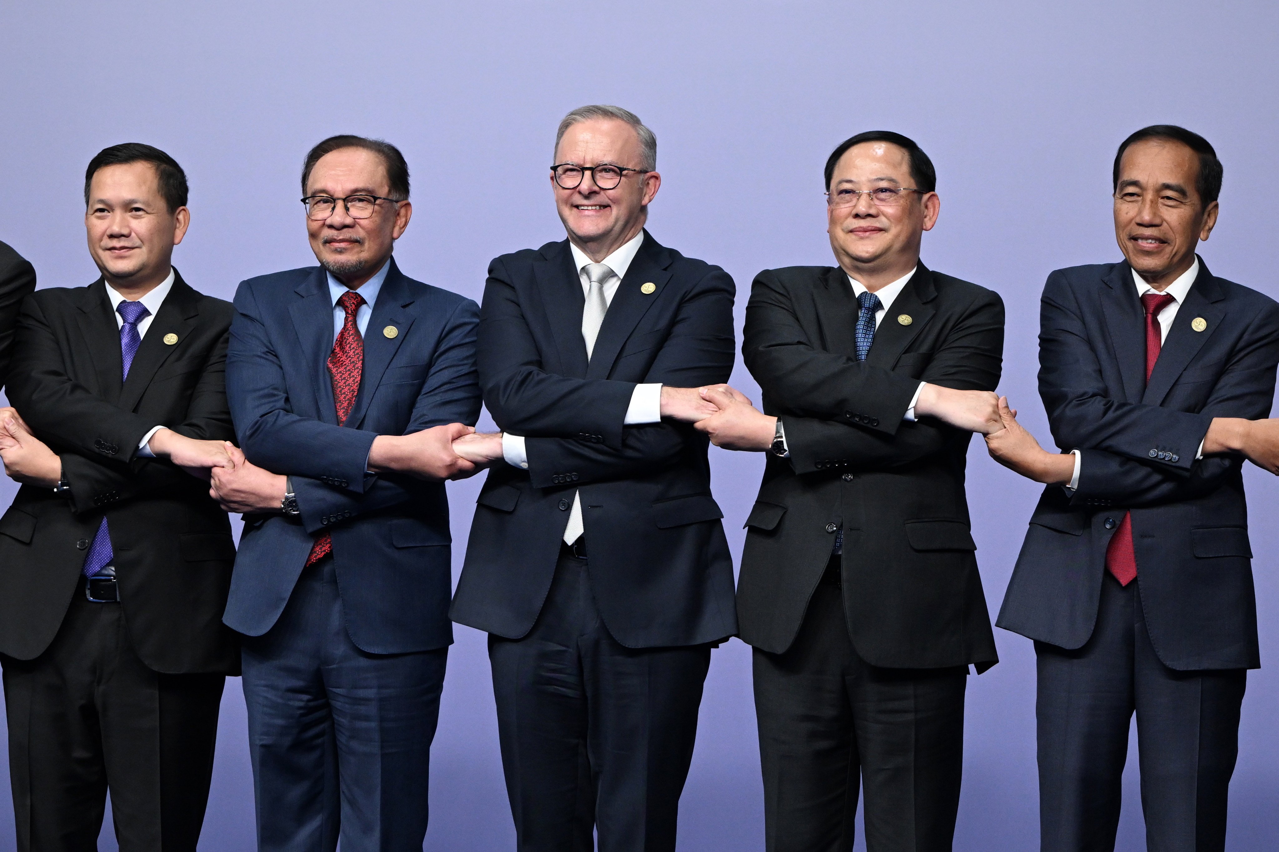 Australian Prime Minister Anthony Albanese with the leaders of (from left) Cambodia, Malaysia, Laos and Indonesia at the 2024 Asean-Australia Special Summit on March 5. Photo: dpa