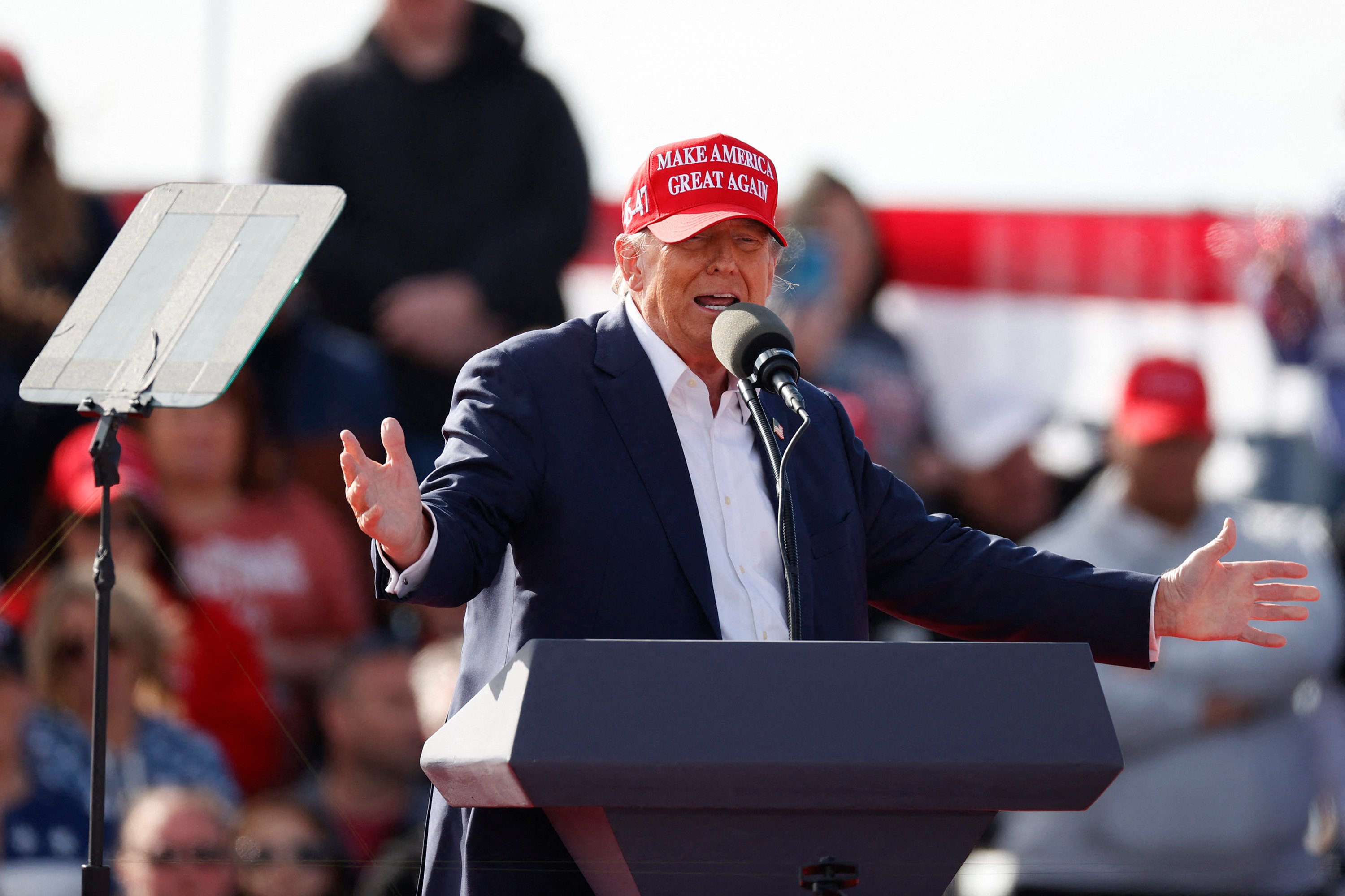 Former President and Republican presidential candidate Donald Trump speaks during a campaign rally in Vandalia, Ohio, on March 16, 2024. Photo: TNS