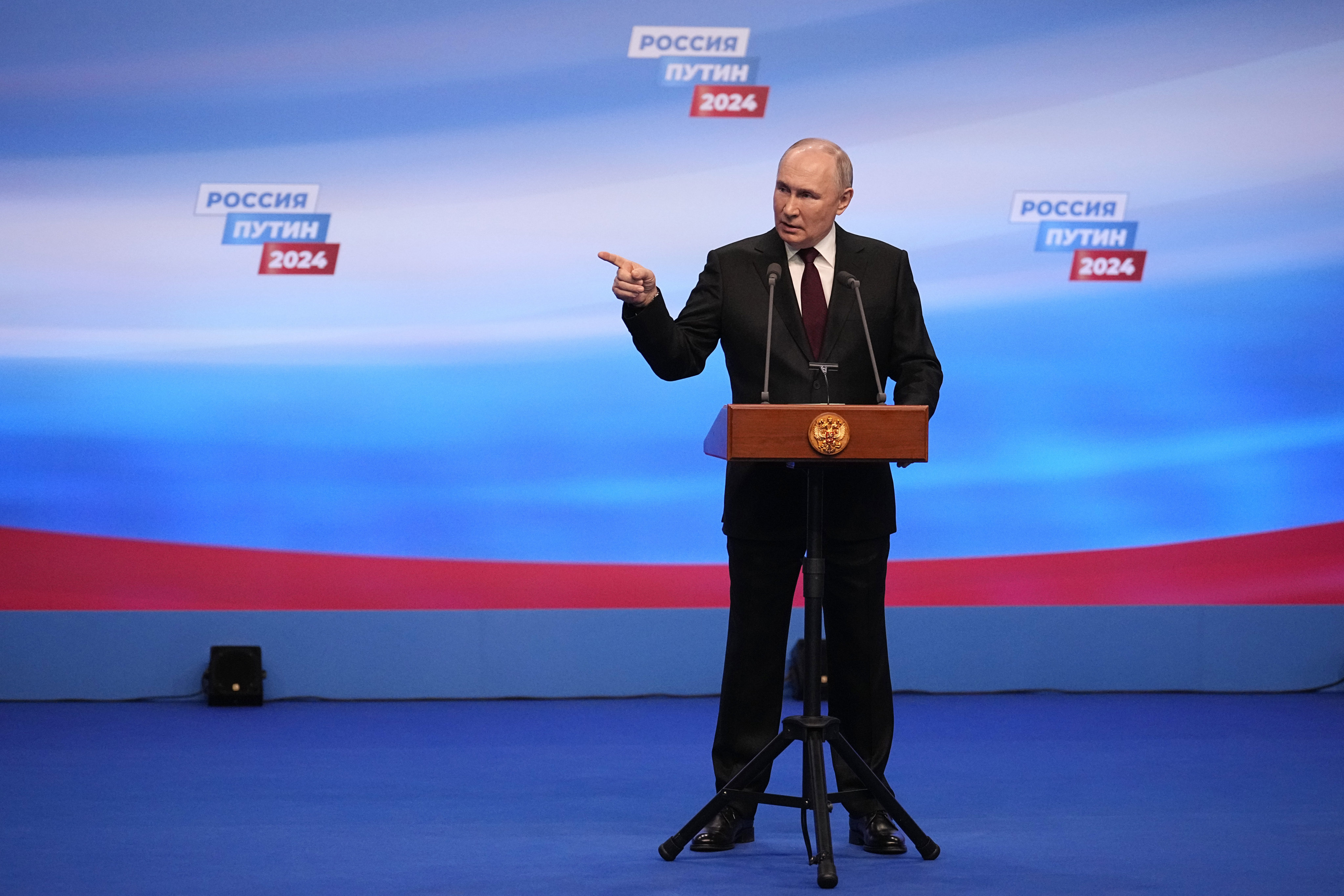 Russian President Vladimir Putin at his campaign headquarters in Moscow. Photo: AP