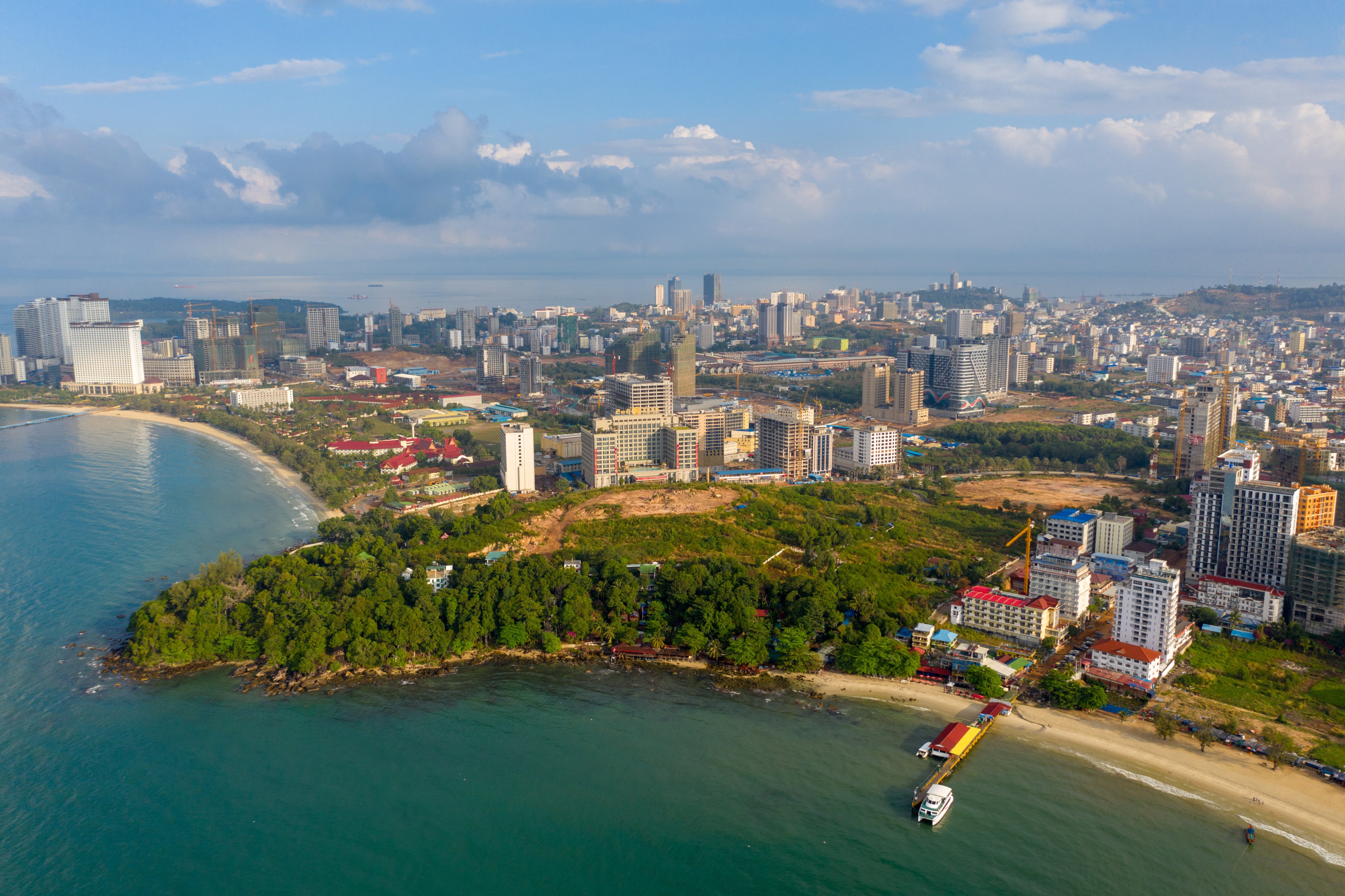 An aerial view of Sihanoukville. The city has become known as a hub for scam operations over the past few years. Photo: Shutterstock