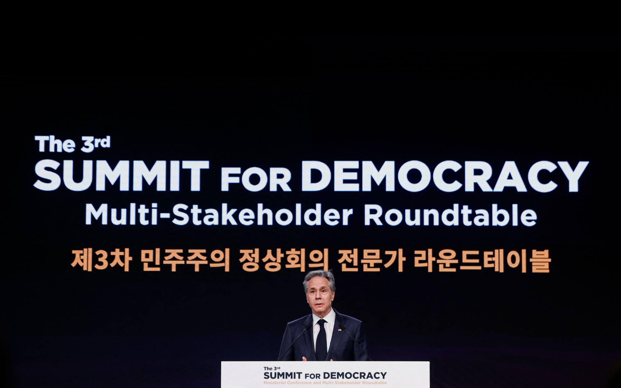 US Secretary of State Antony Blinken speaks at the Summit for Democracy in Seoul on Monday. Photo: AFP