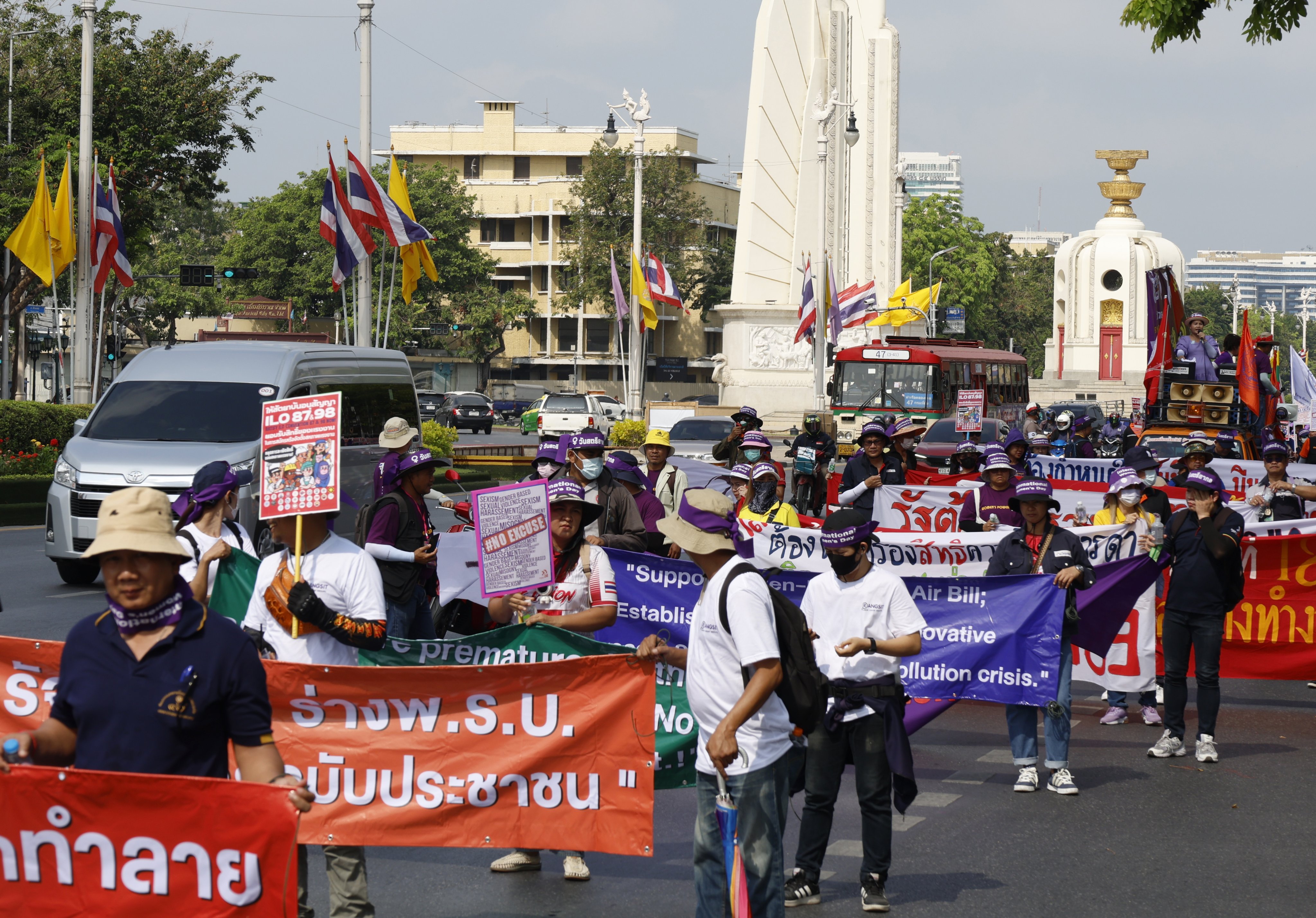 Workers and supporters attend a demonstration to mark International Women’s Day in Bangkok, calling for better employment conditions and a good quality of life, equal rights for female labour. Photo: EPA-EFE