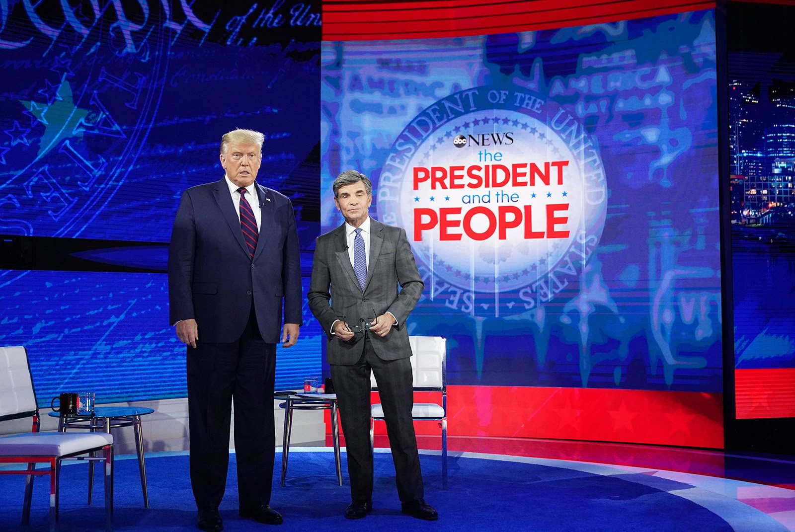 Donald Trump and ABC News anchor George Stephanopoulos in 2020. File photo: AFP 