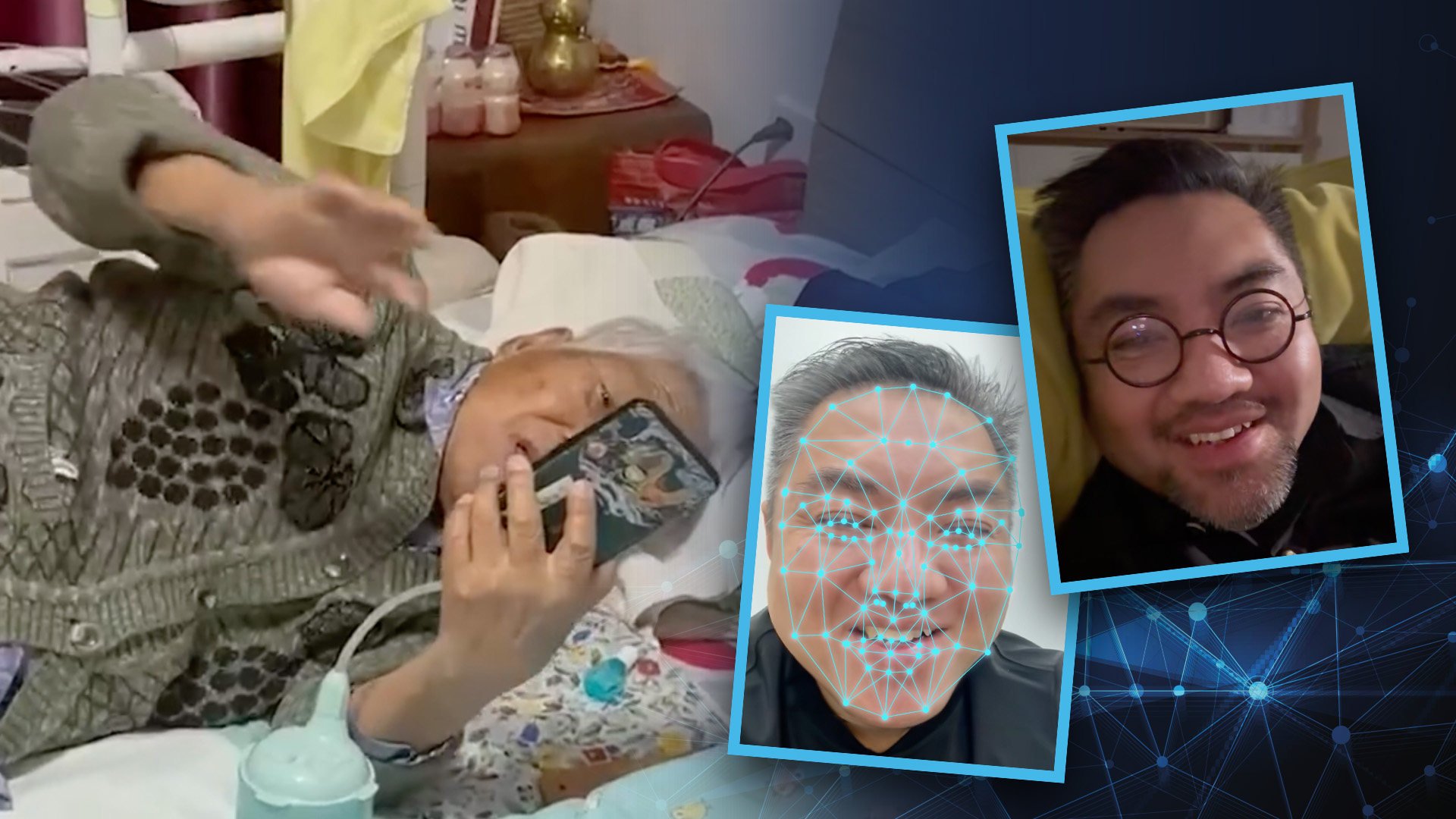 A caring man in China has used deepfake AI technology to imitate his late father in daily video calls to keep his death hidden from his frail grandmother. Photo: SCMP composite/Douyin