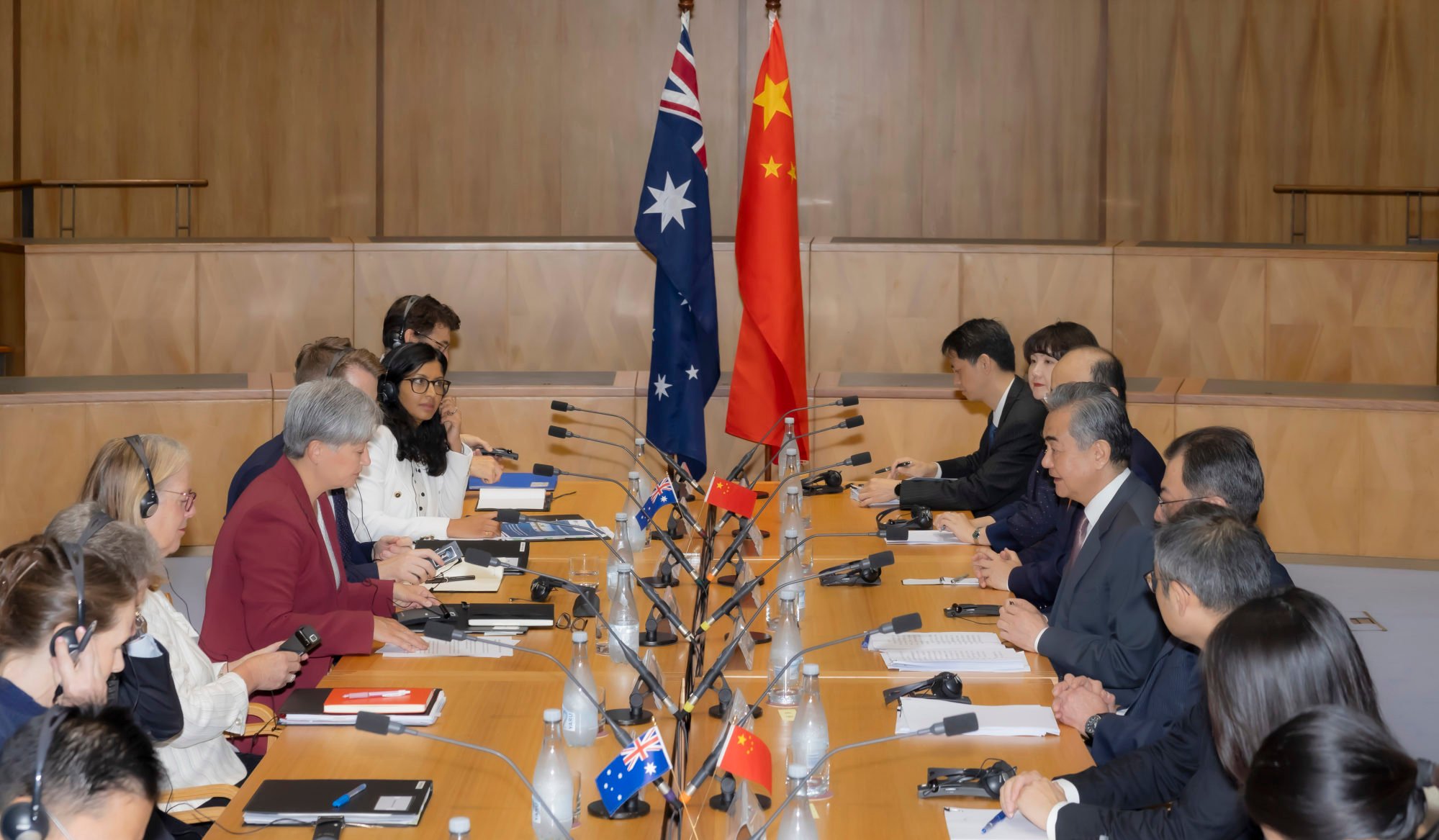 Chinese Foreign Minister Wang Yi with his Australian counterpart Penny Wong during the seventh China-Australia Foreign and Strategic Dialogue in Canberra, Australia, on Wednesday. Photo: Xinhua