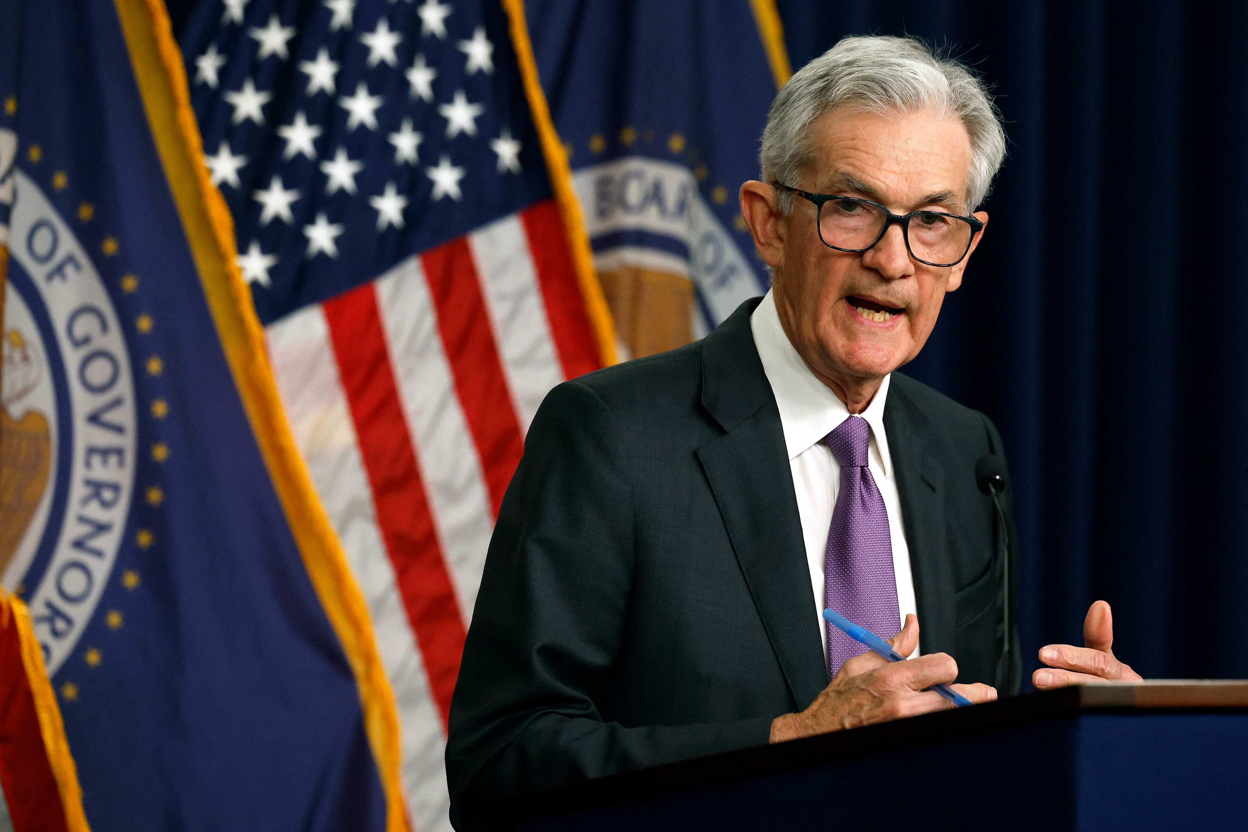US Federal Reserve Chair Jerome Powell speaks during a news conference in Washington on Wednesday. Photo: AFP