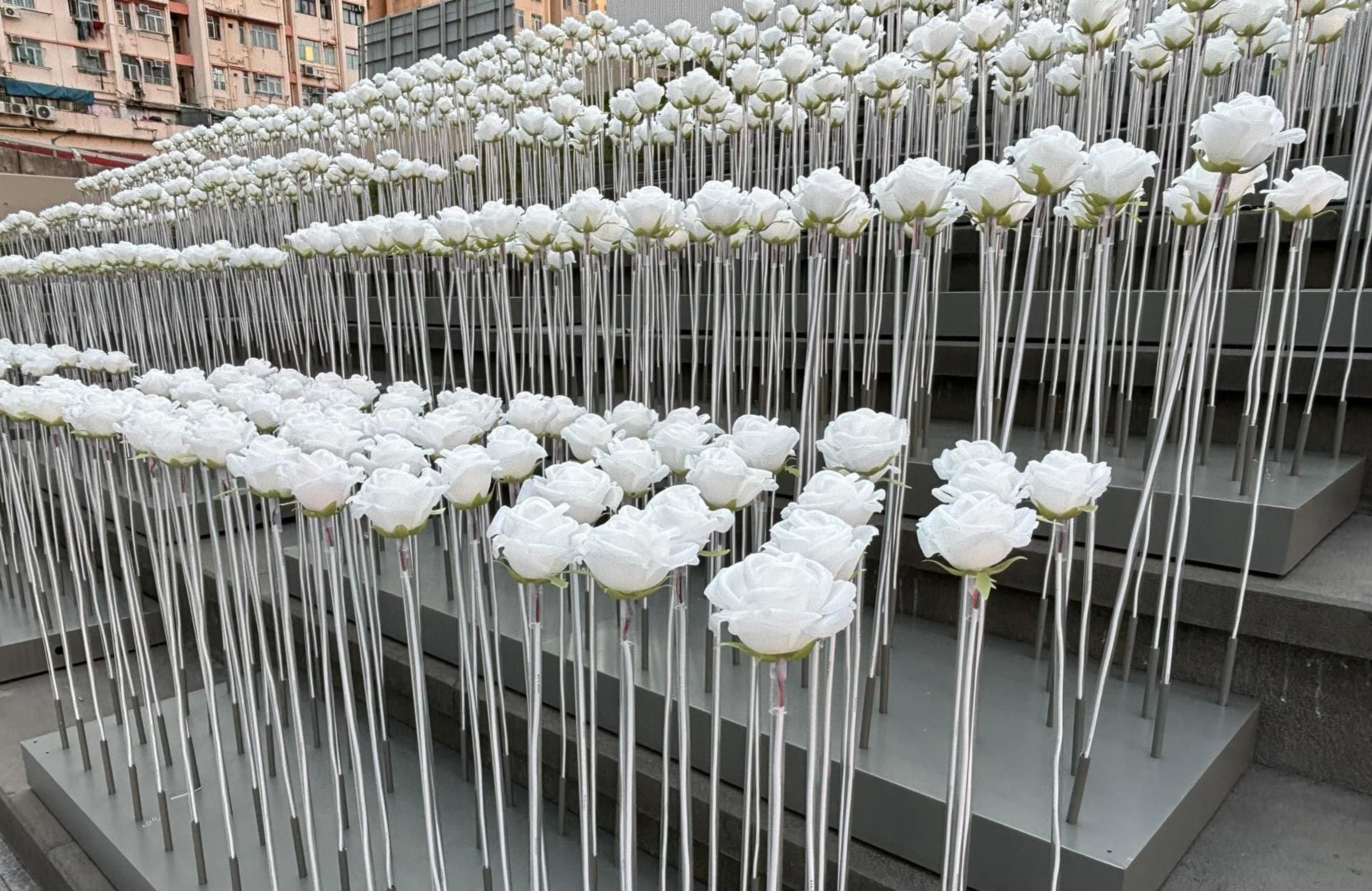The LED flower installation in East Kowloon. Social media users have panned the artwork for resembling a funeral parlour. Facebook/Chun Ming Lam