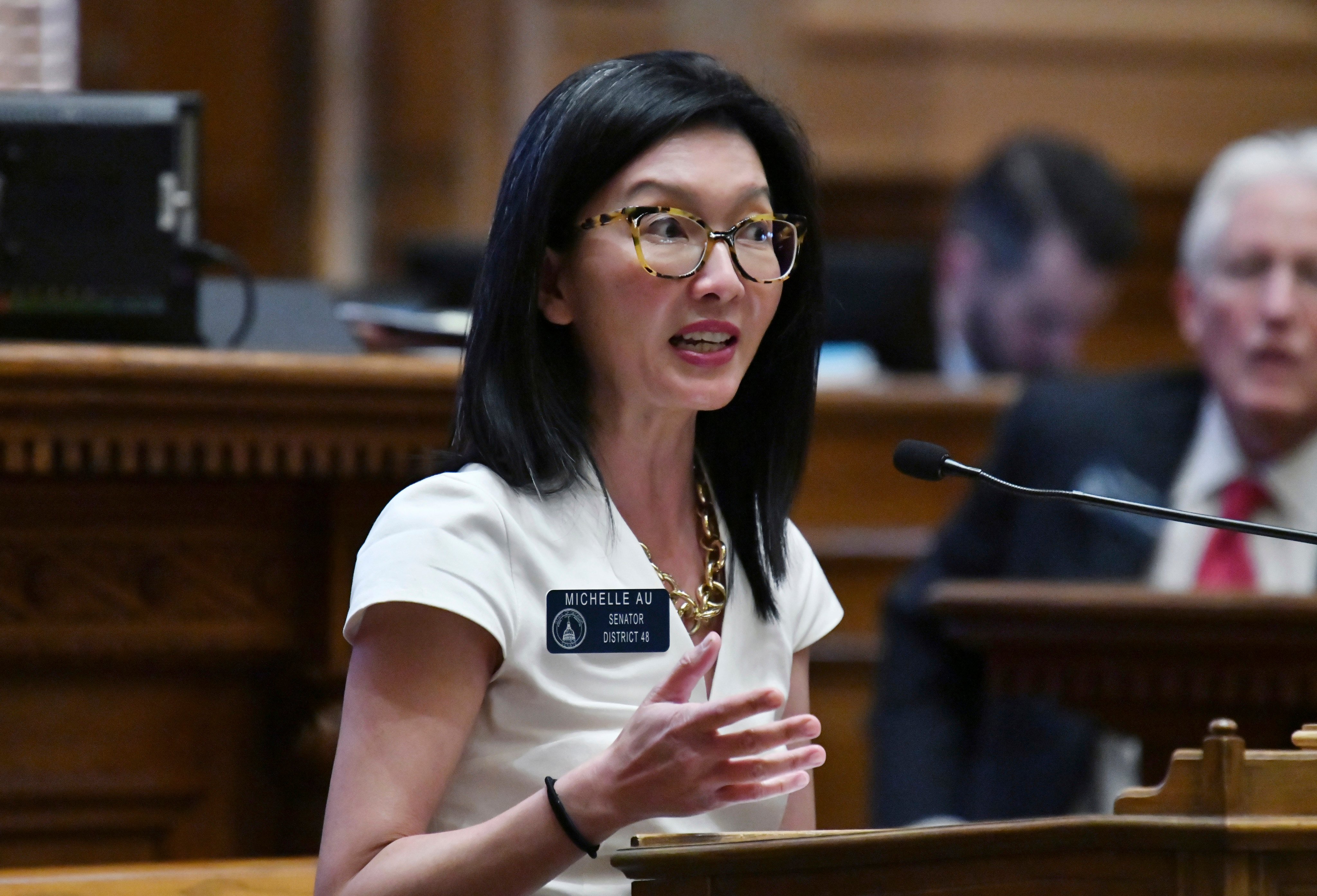 Georgia Senator Michelle Au speaks at the state capitol in November 2021. Au, who is Chinese-American, said she has been accused during her time in the General Assembly of being an “agent of the Chinese Community Party, a spy, a plant, un-American and a foreign asset”. Photo: Atlanta Journal-Constitution via AP