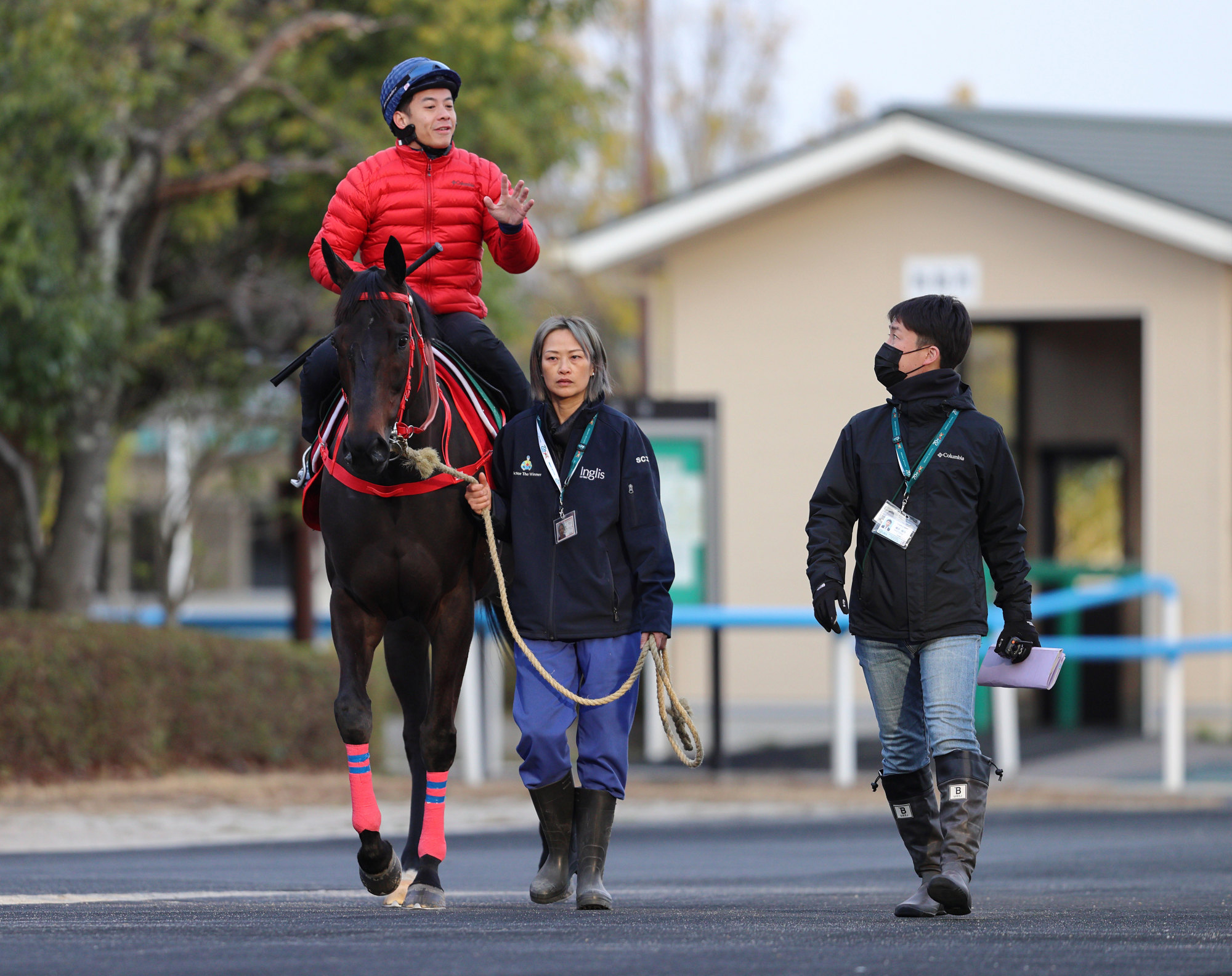 Victor The Winner heads out to gallop under Derek Leung at Chukyo on Tuesday.