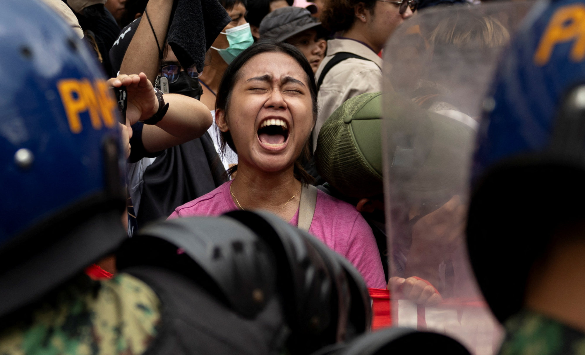 A Filipino activist yells during a protest in Manila on International Women’s Day earlier this month. Photo: Reuters