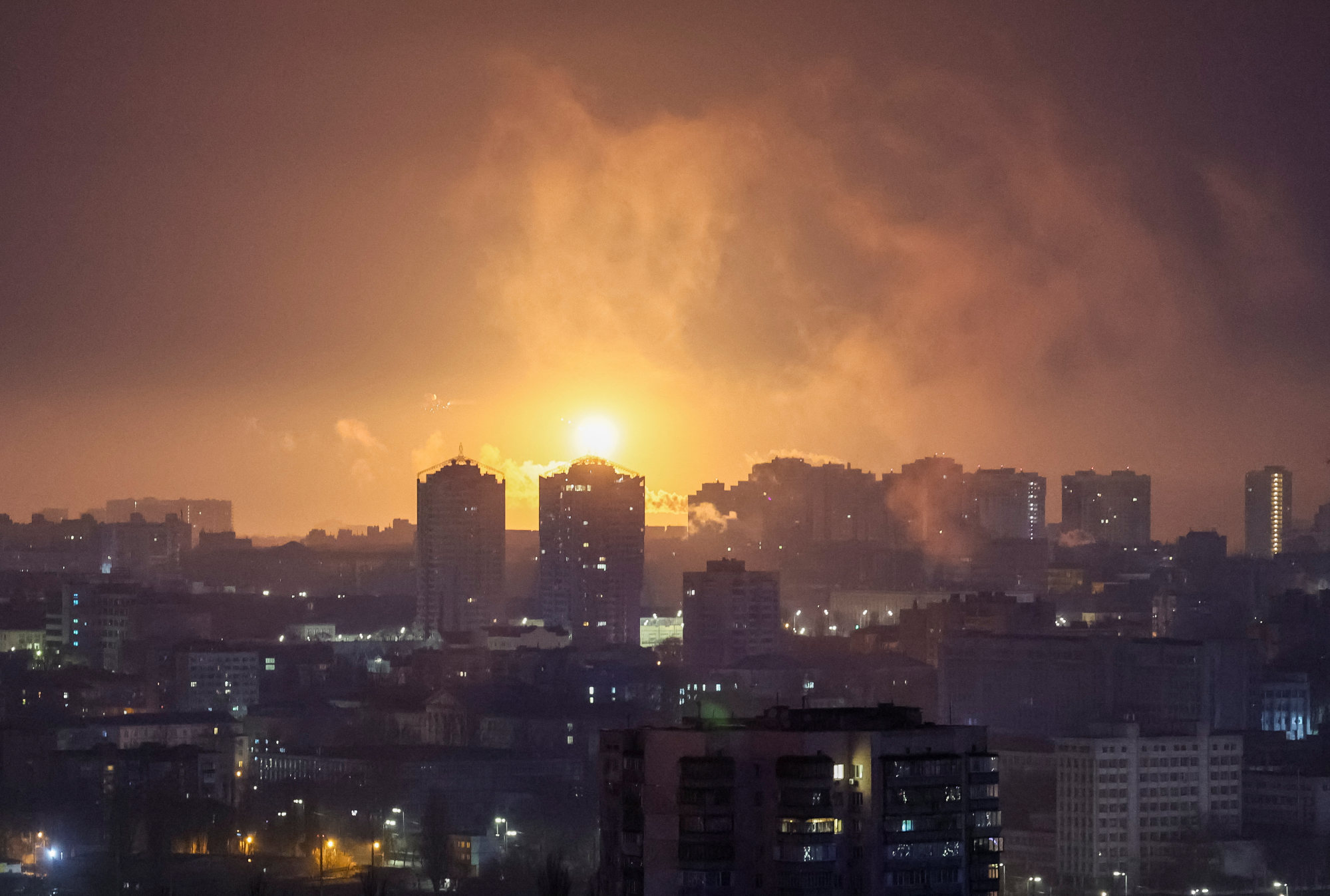 An explosion is seen in the sky over Kyiv on Thursday after a Russian missile strike. Russian arms supplies to Vietnam have dwindled since the war in Ukraine began. Photo: Reuters