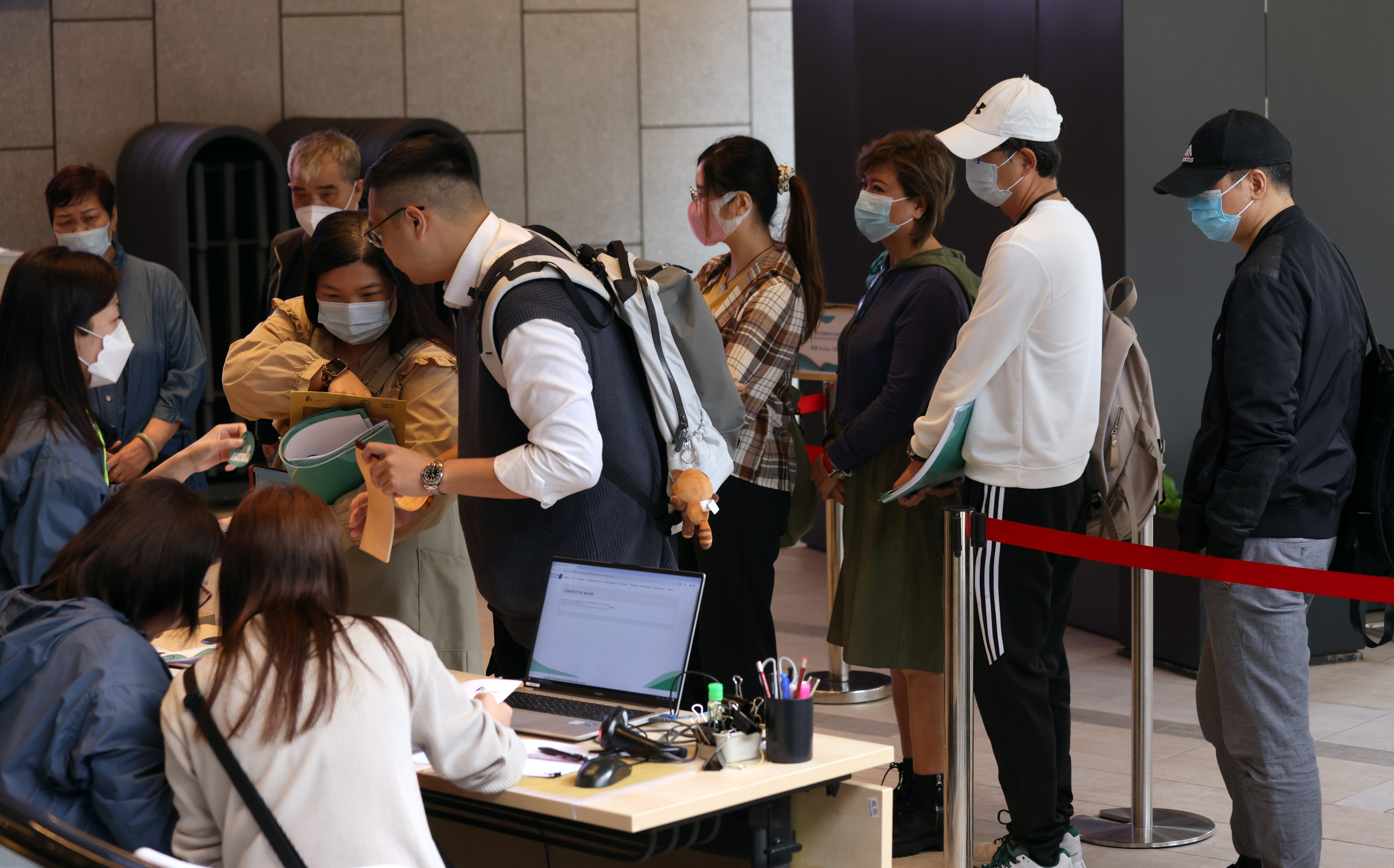 Potential home buyers line up for eResidence Tower 3 at Hong Kong Urban Renewal Authority’s Cheung Sha Wan office, March 18, 2024. Photo: Yik Yeung-man