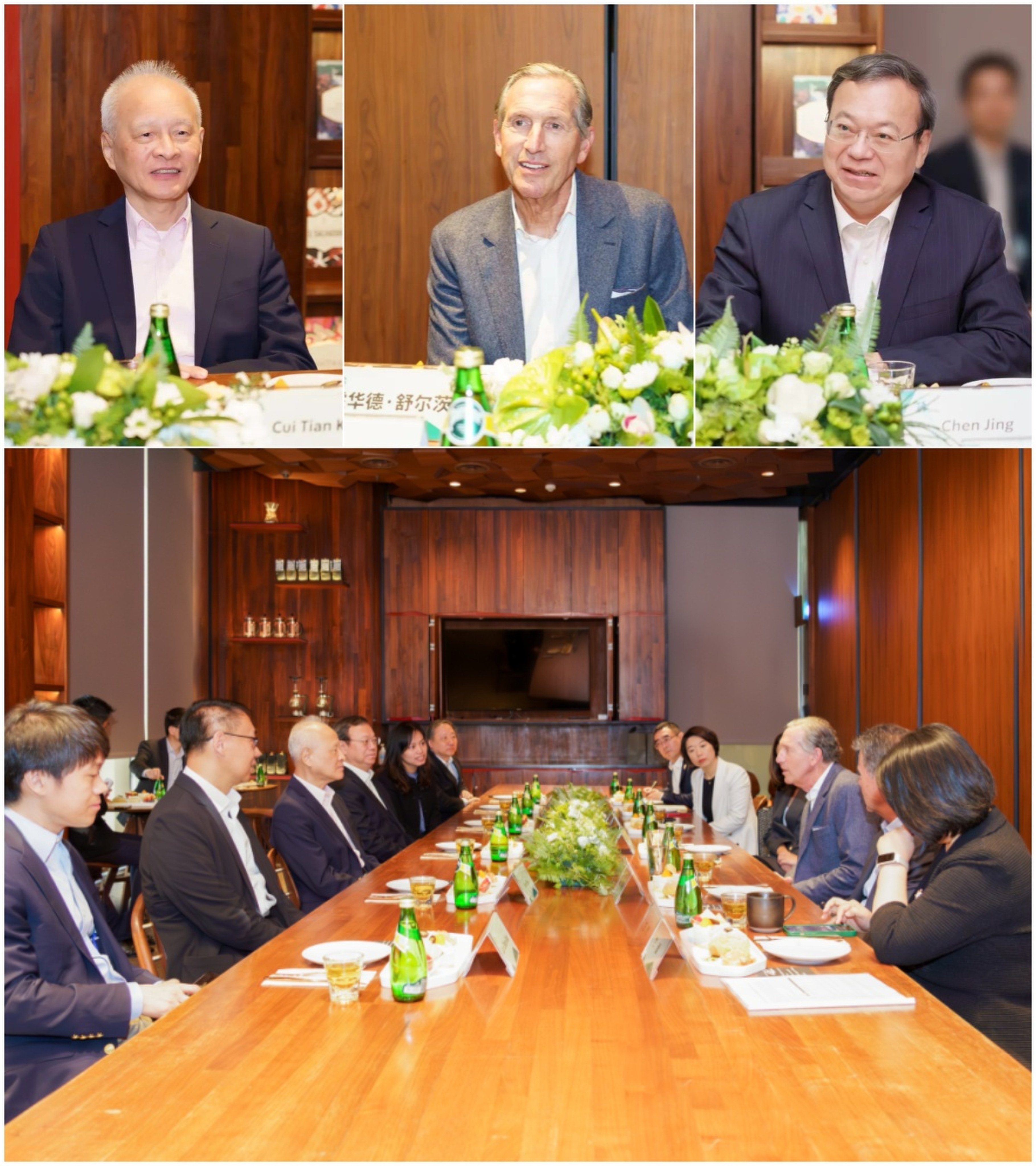 Cui Tiankai, former Chinese ambassador to the US, meets former Starbucks CEO Howard Schultz in Shanghai on Friday. Photo: Twitter/ ShanghaiEye
