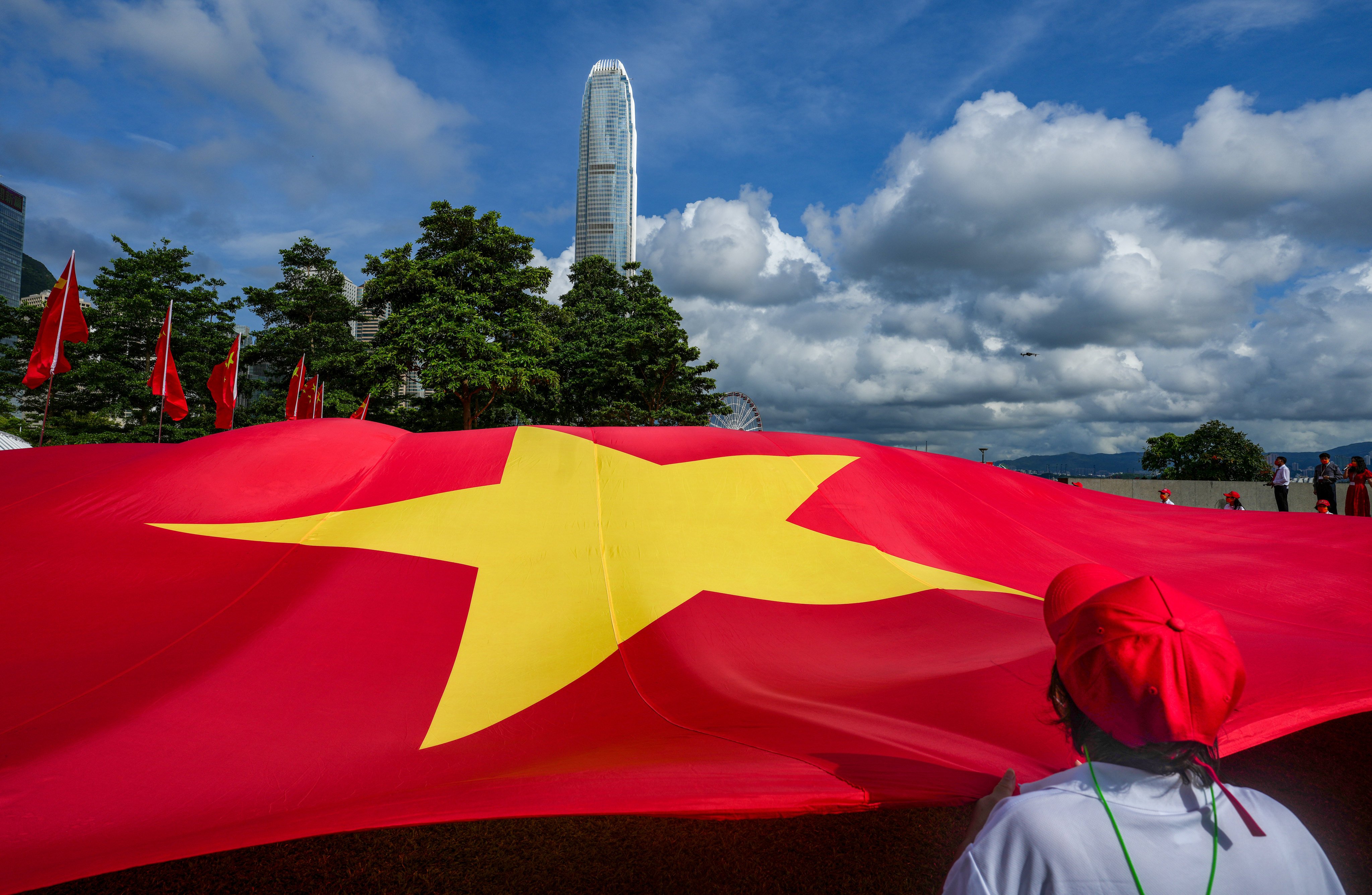 The national flag at a 2022 ceremony. Paul Lam did not elaborate on the plans to deal with sanctions, citing the “complicated” geopolitical situation. Photo: Sam Tsang