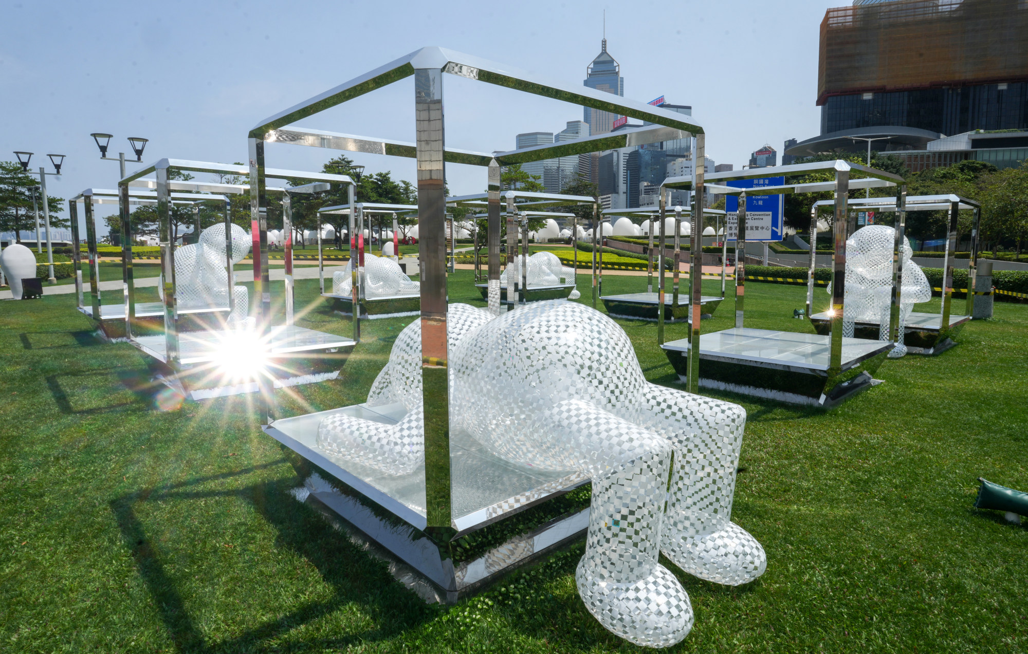 Hong Kong's harbour illuminated by art installation of egg