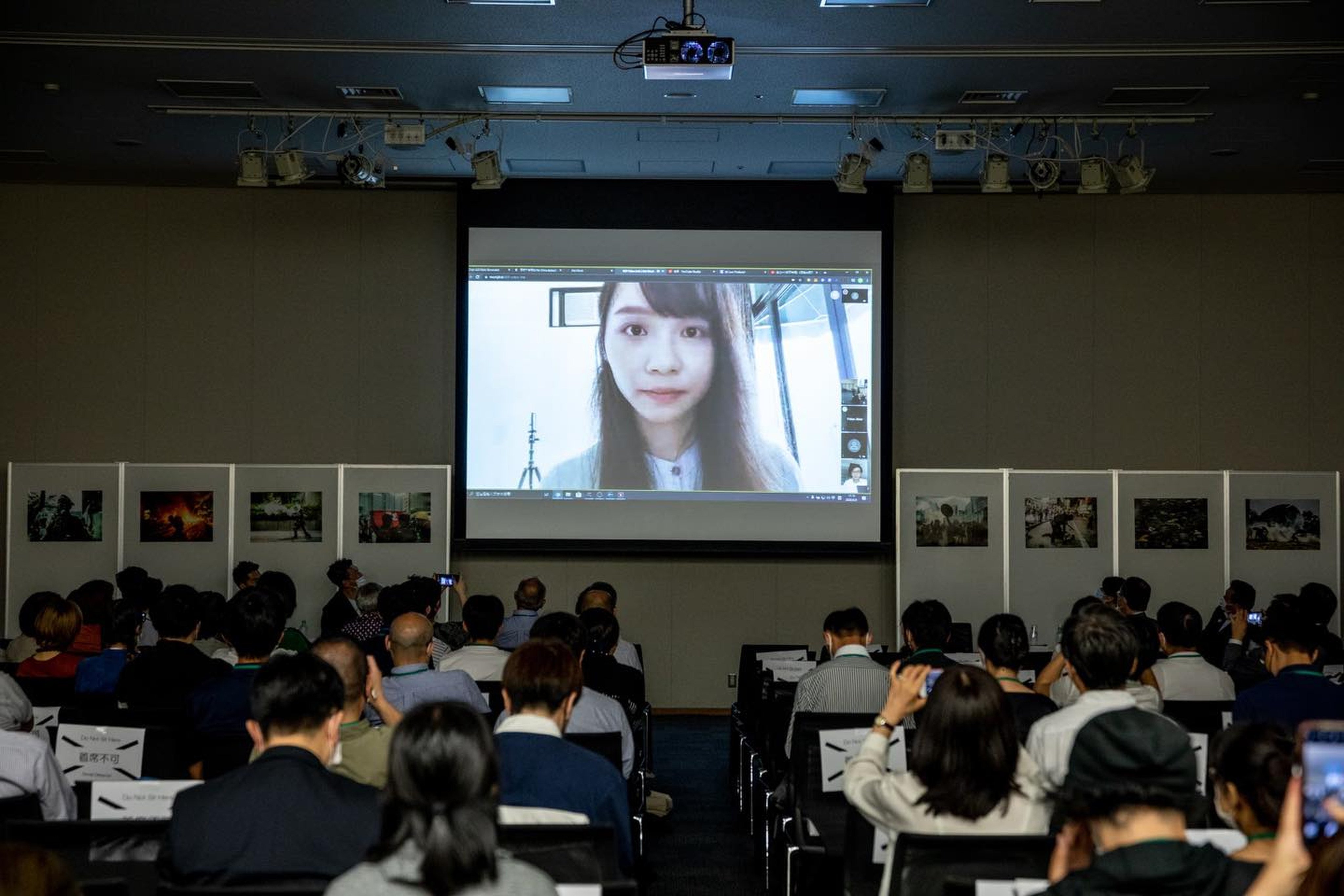 Opposition activist Agnes Chow addresses a Japanese audience via a video link in mid-2020. Photo: Handout