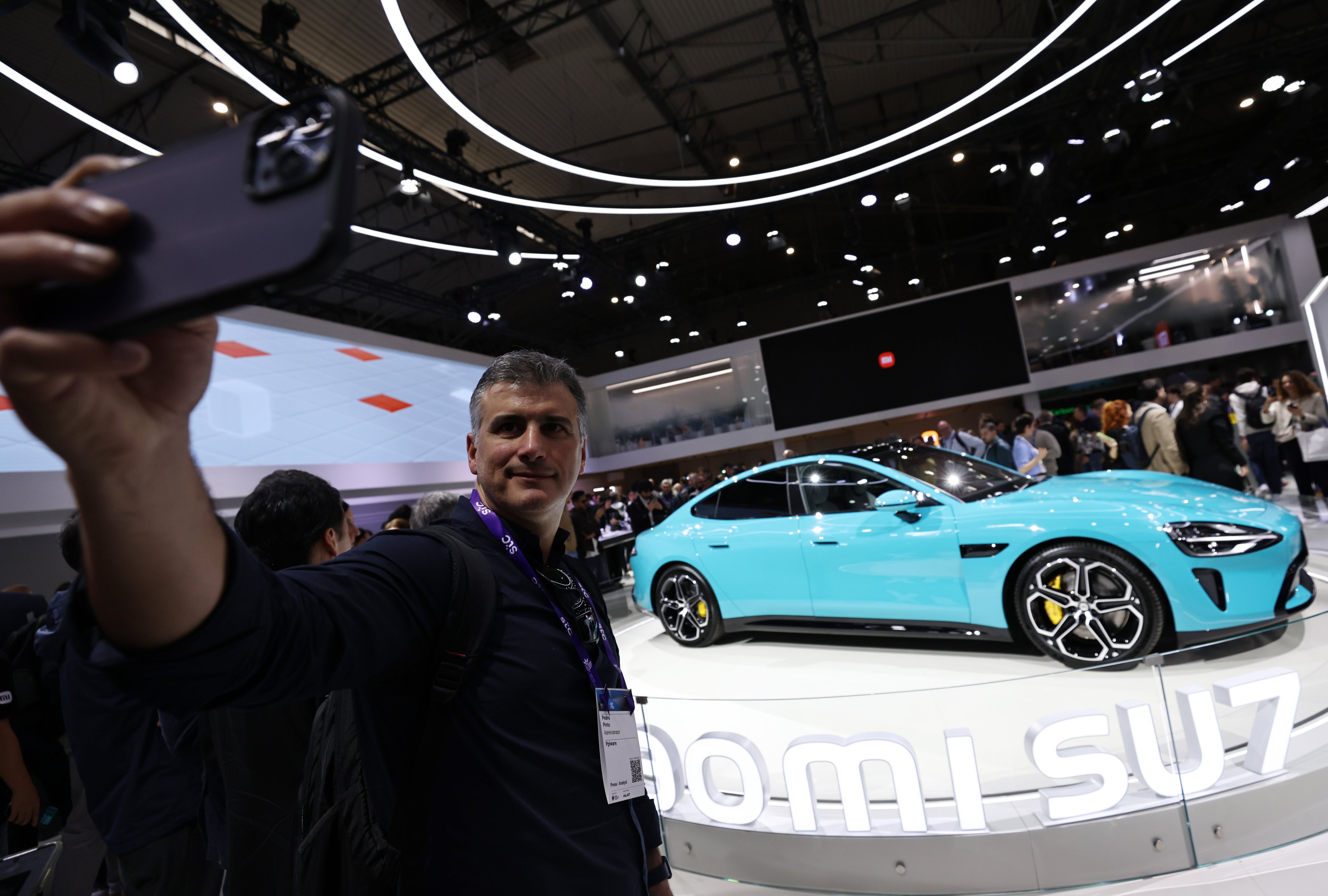 Xiaomi’s SU7 car is displayed at the Mobile World Congress in Barcelona, Spain, last month. Photo: Xinhua
