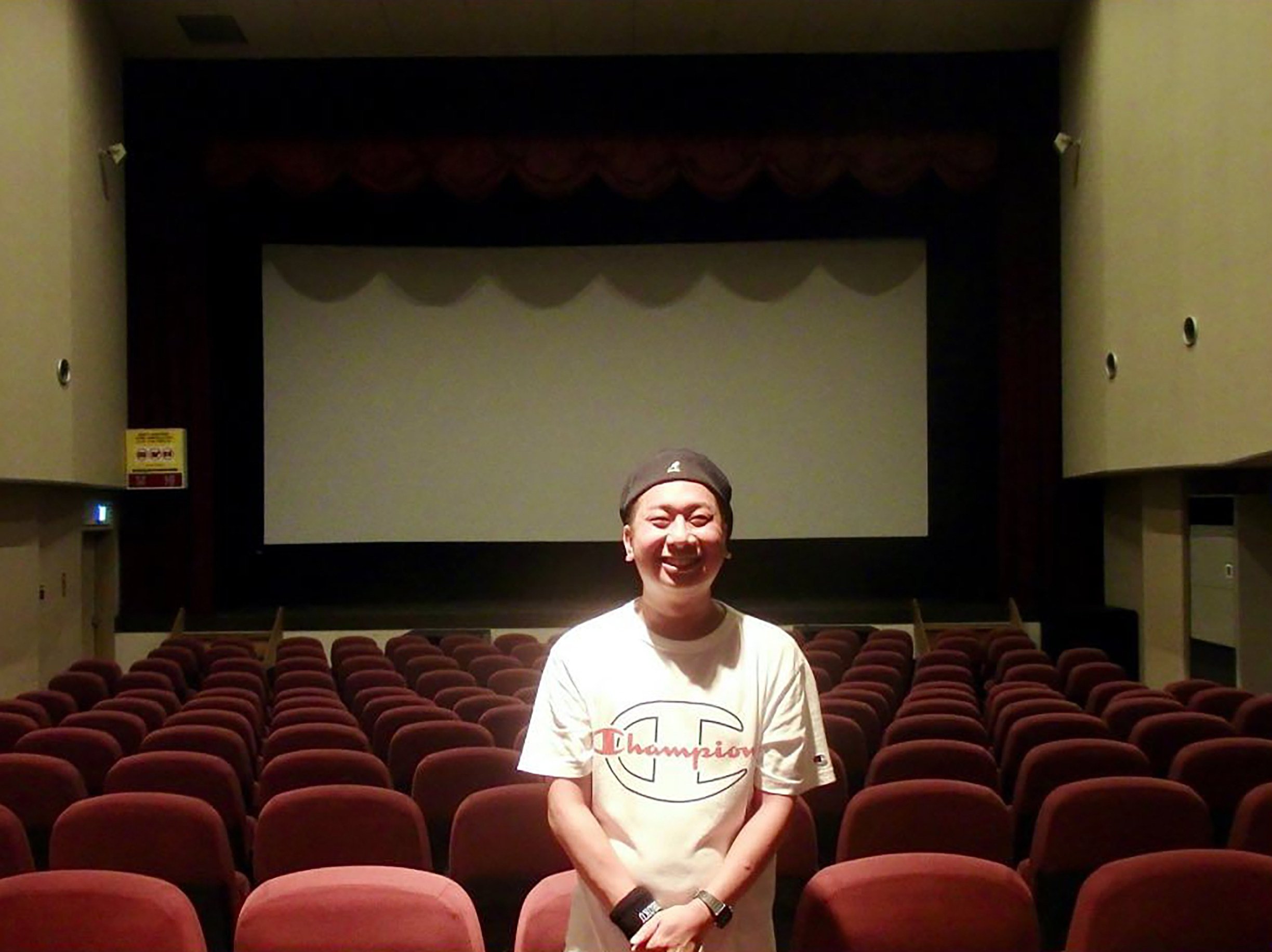 Hiroaki Wada in the cinema in Masuda, Japan that he reopened. Photo: Instagram/@fmsanin774