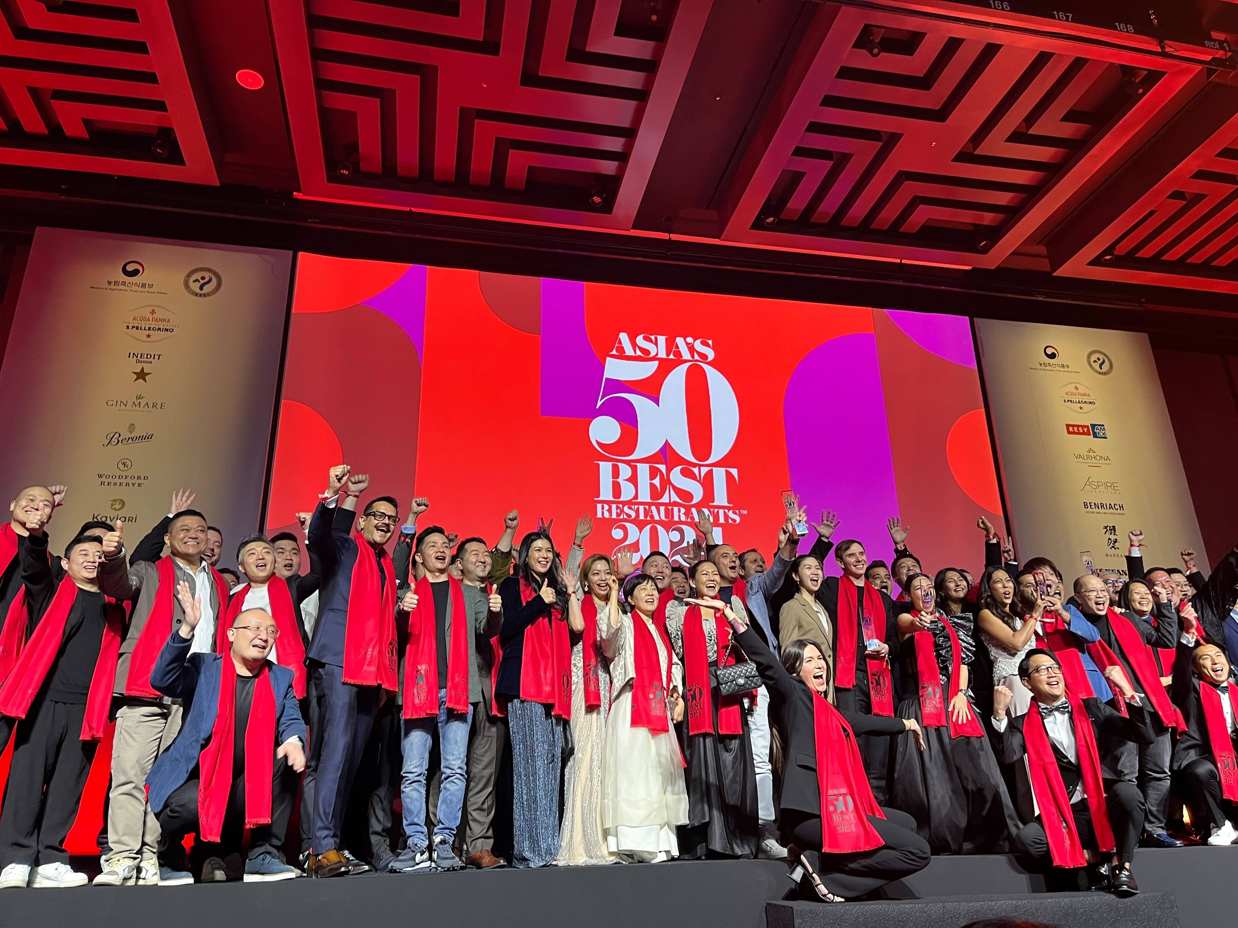 Representatives of the restaurants ranked by Asia’s 50 Best Restaurants in 2024 on stage at the presentation in Seoul, South Korea. Tokyo restaurant Sézanne  was crowned the new No 1, while Singapore has the most restaurants ranked in the top 50. Photo: Charmaine Mok