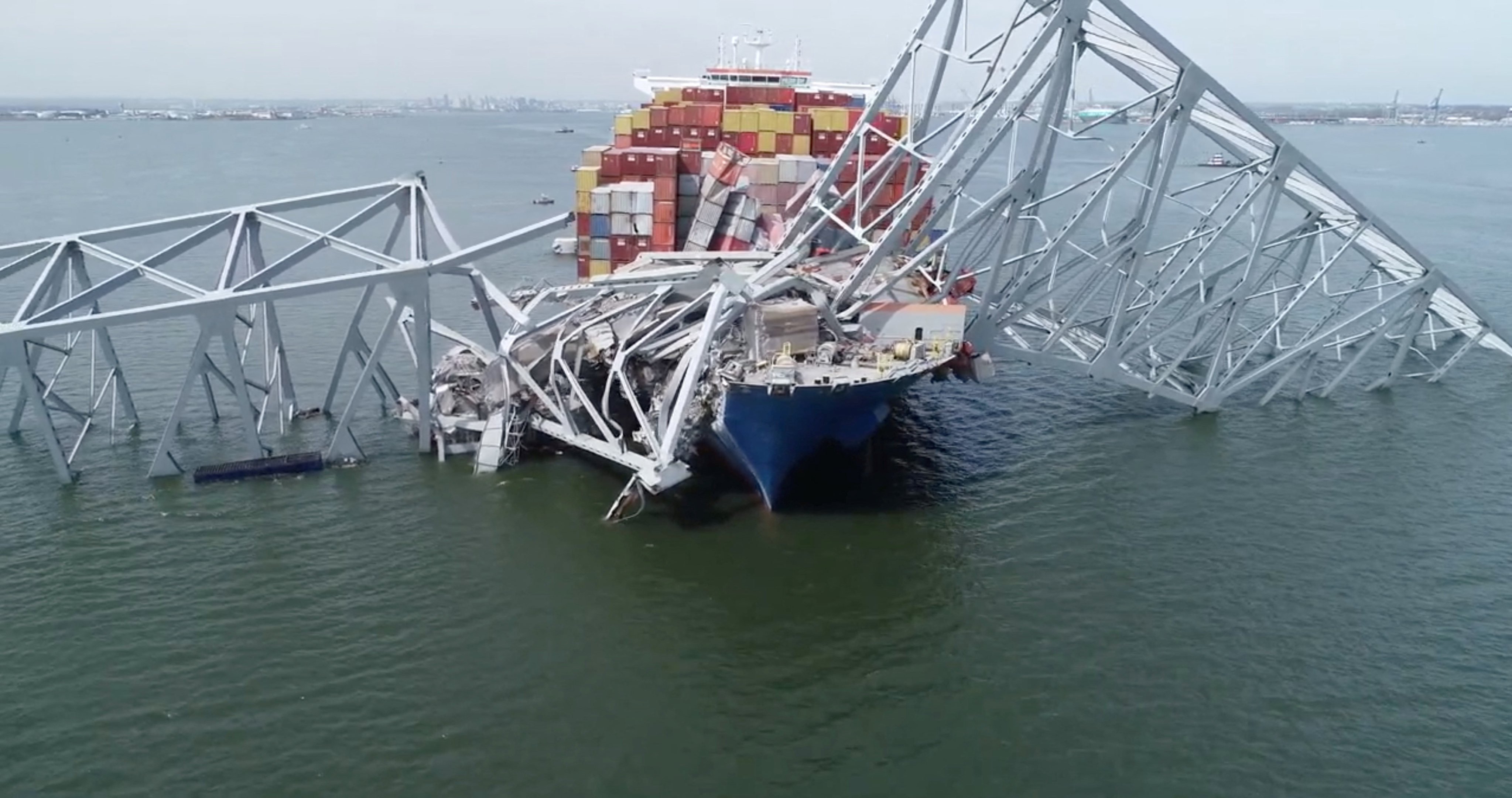 The Dali cargo vessel crashed into the Francis Scott Key Bridge in Baltimore, Maryland, on March 26. Photo: NTSB via Reuters
