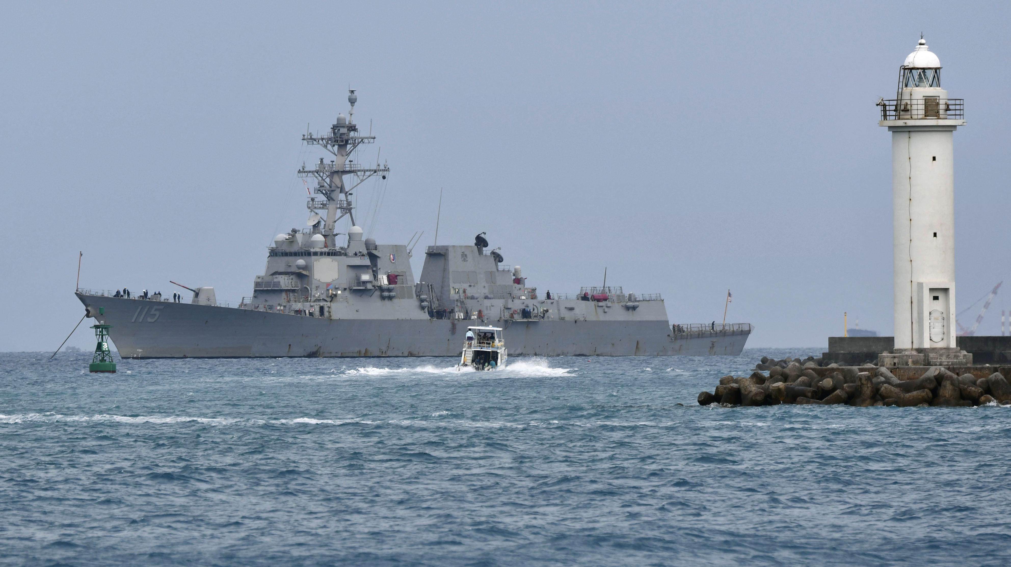 The US Navy destroyer Rafael Peralta makes a port call at Ishigaki Island in the southwestern Japan prefecture of Okinawa on March 11. Photo: Kyodo