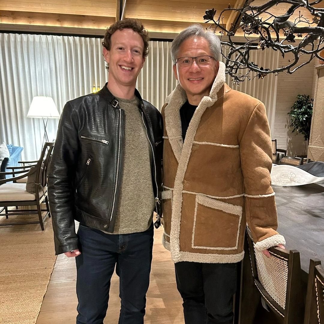 Meta boss Mark Zuckerberg poses in Nvidia CEO Jensen Huang’s iconic black leather jacket. Photo: Instagram/zuck