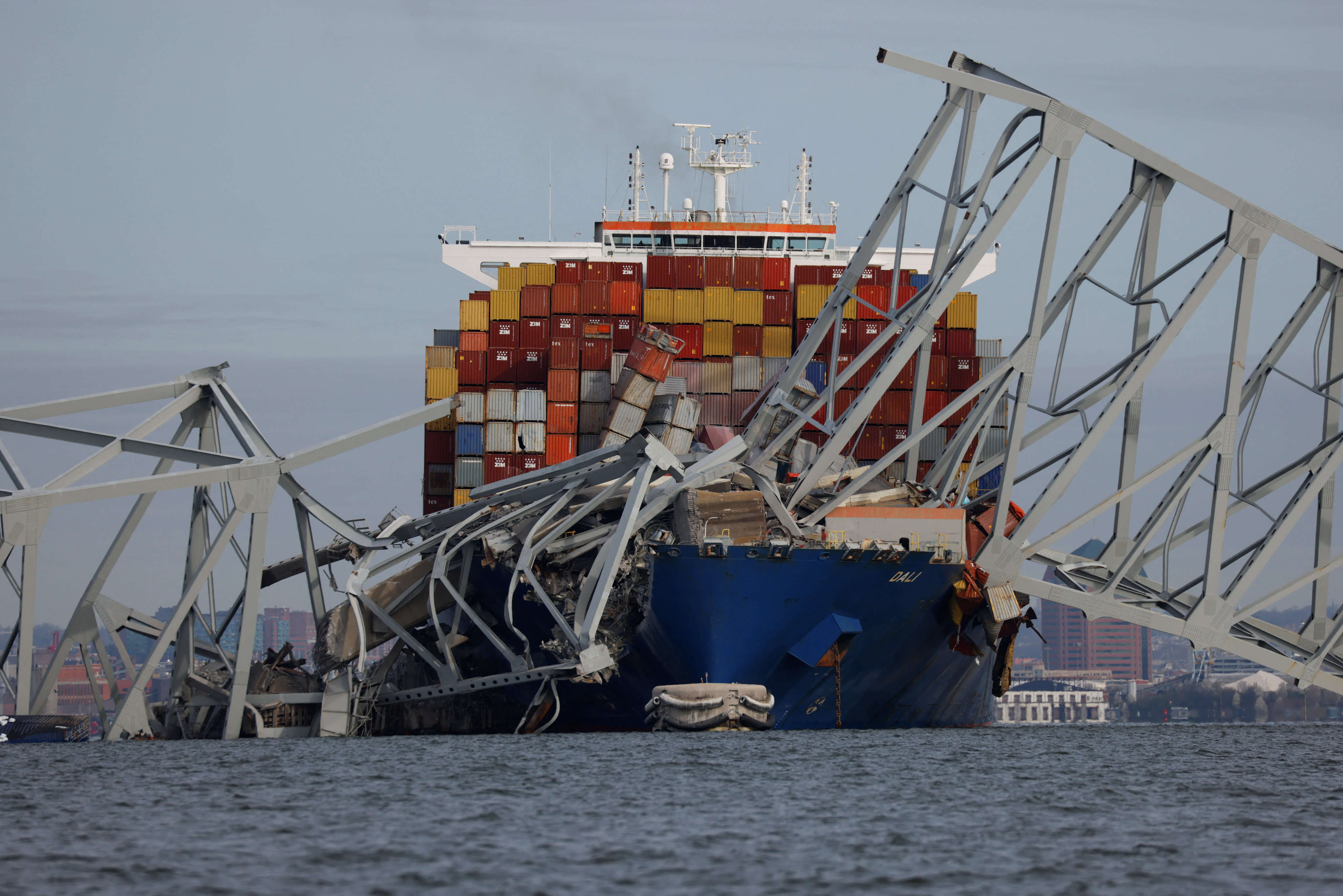 A view of the Dali cargo vessel which crashed into the Francis Scott Key Bridge causing it to collapse in Baltimore, Maryland on Tuesday. Photo: Reuters