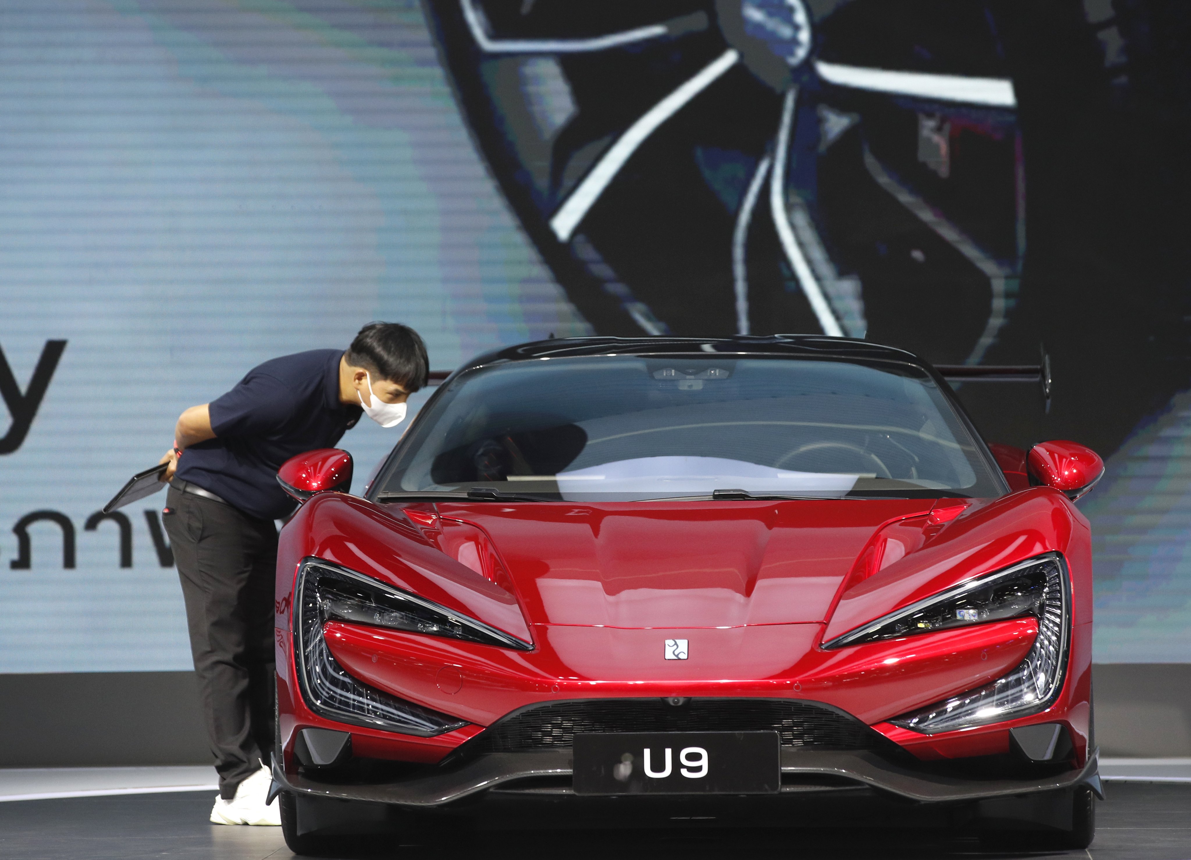 BYD’s YangWang U9 electric supercar is displayed at the 45th Bangkok International Motor Show 2024 in this file photo from March. In the first two months of this year, BYD delivered 325,706 cars to customers, an increase of 2.9 per cent from the same period in 2023. Photo: EPA-EFE