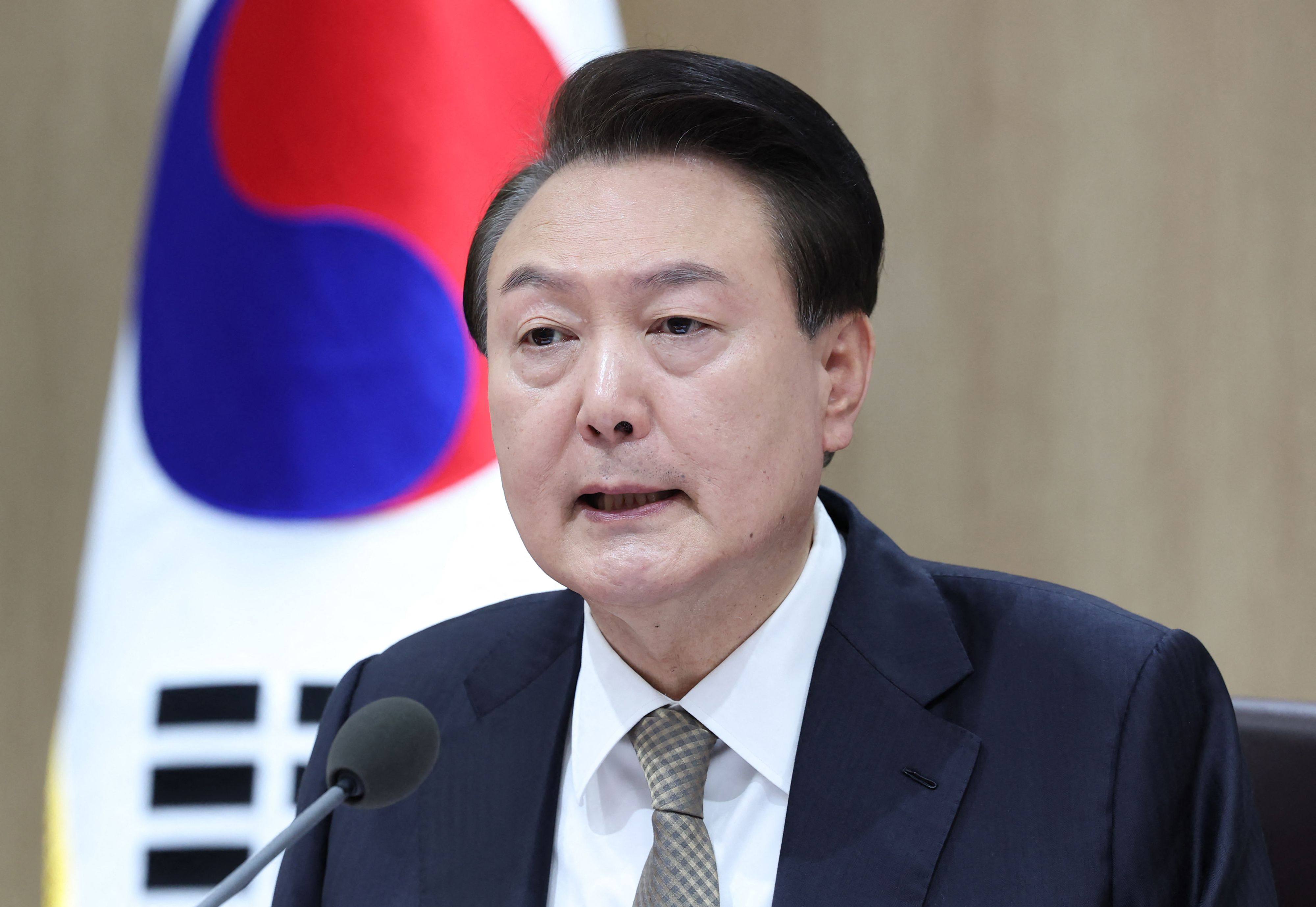 South Korean President Yoon Suk Yeol speaks during a cabinet meeting in Seoul on February 20. Photo: AFP