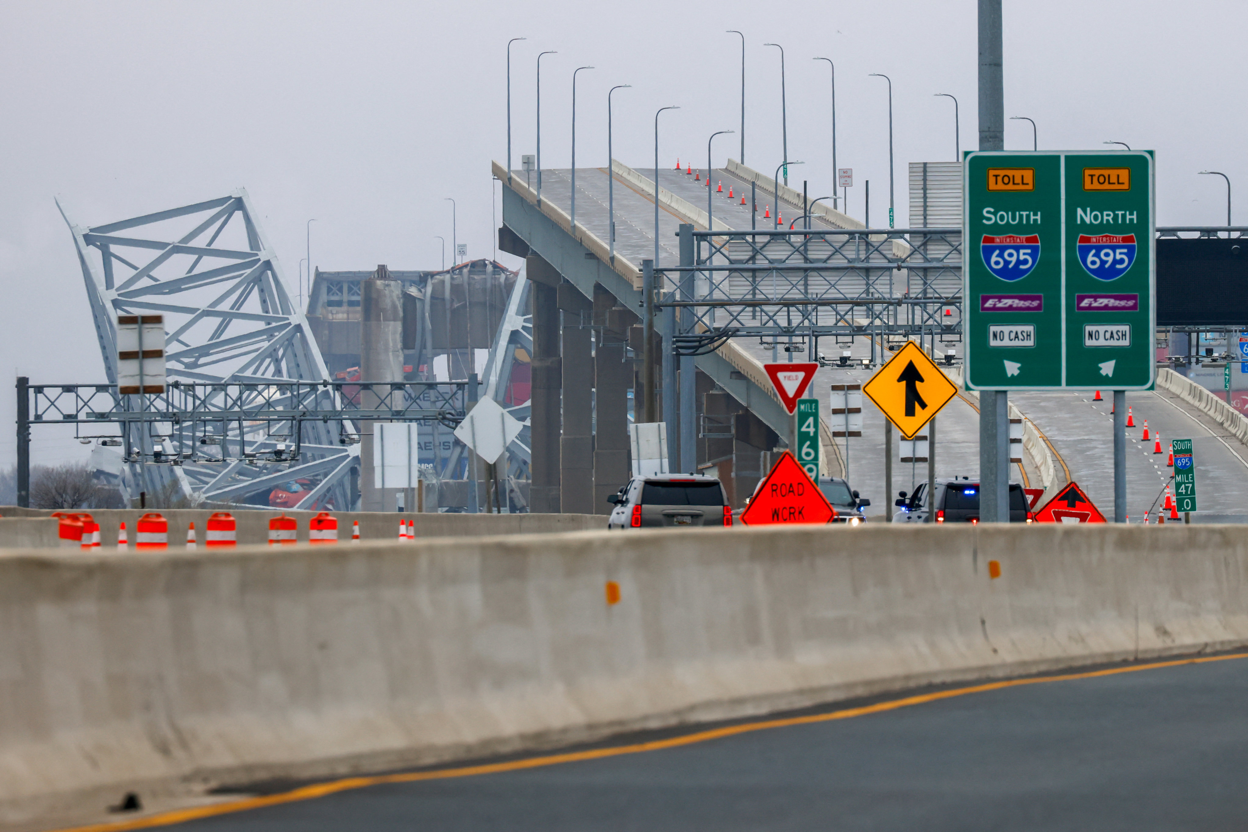 The collapsed Francis Scott Key Bridge in Baltimore, Maryland on Wednesday. Photo: Reuters